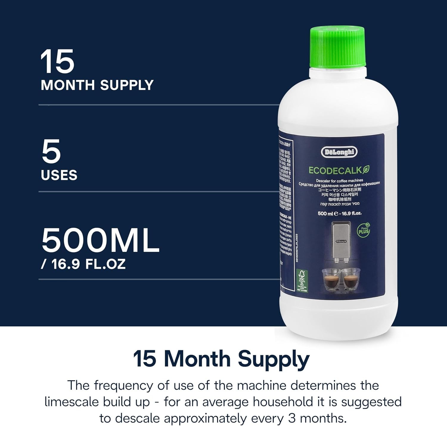 NEW DeLonghi EcoDeCalk Natural Descaler for Coffee Machines 16.90 oz SHIPS FREE