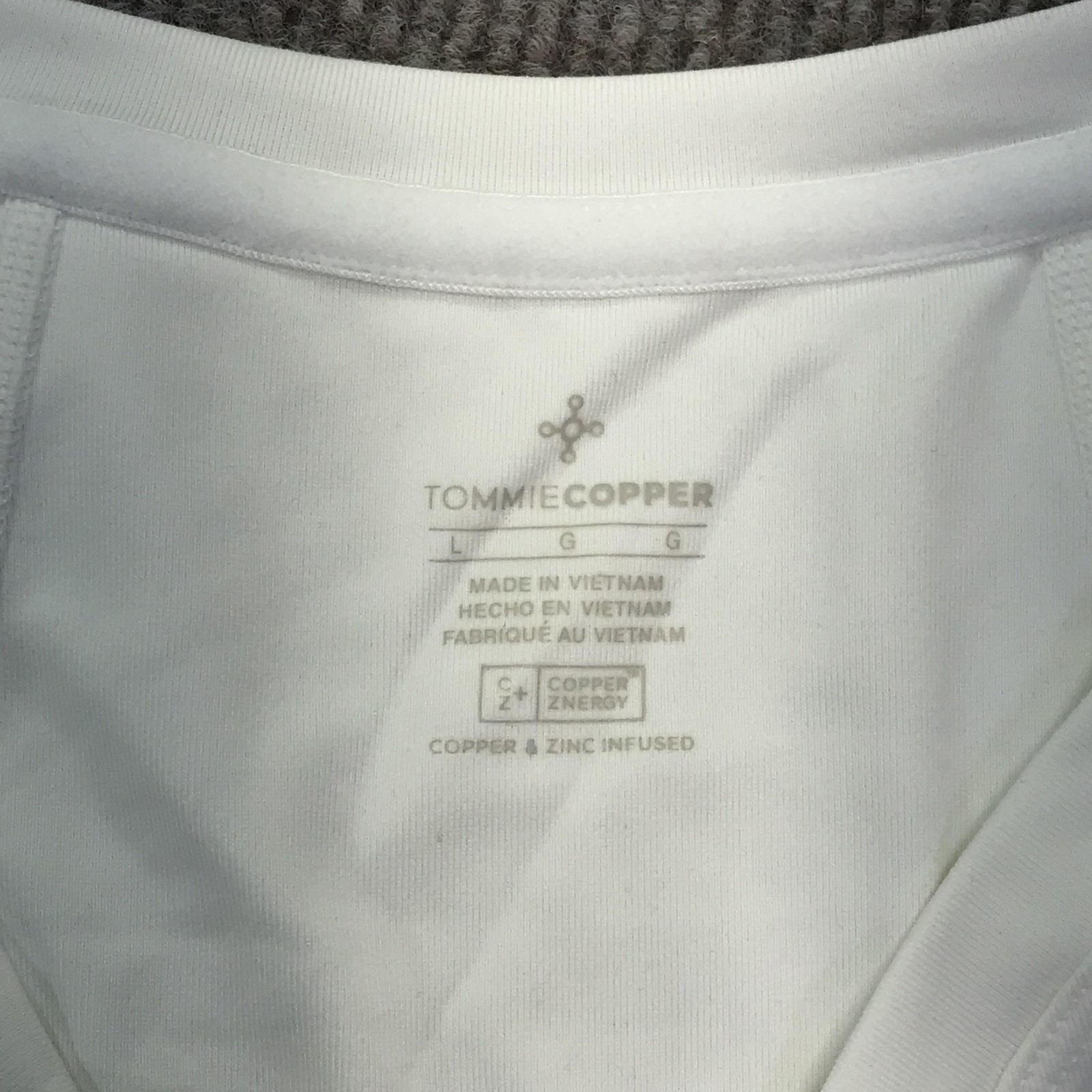 Tommie Copper Mens Large Short Sleeve Compression Top Lower Back Support White