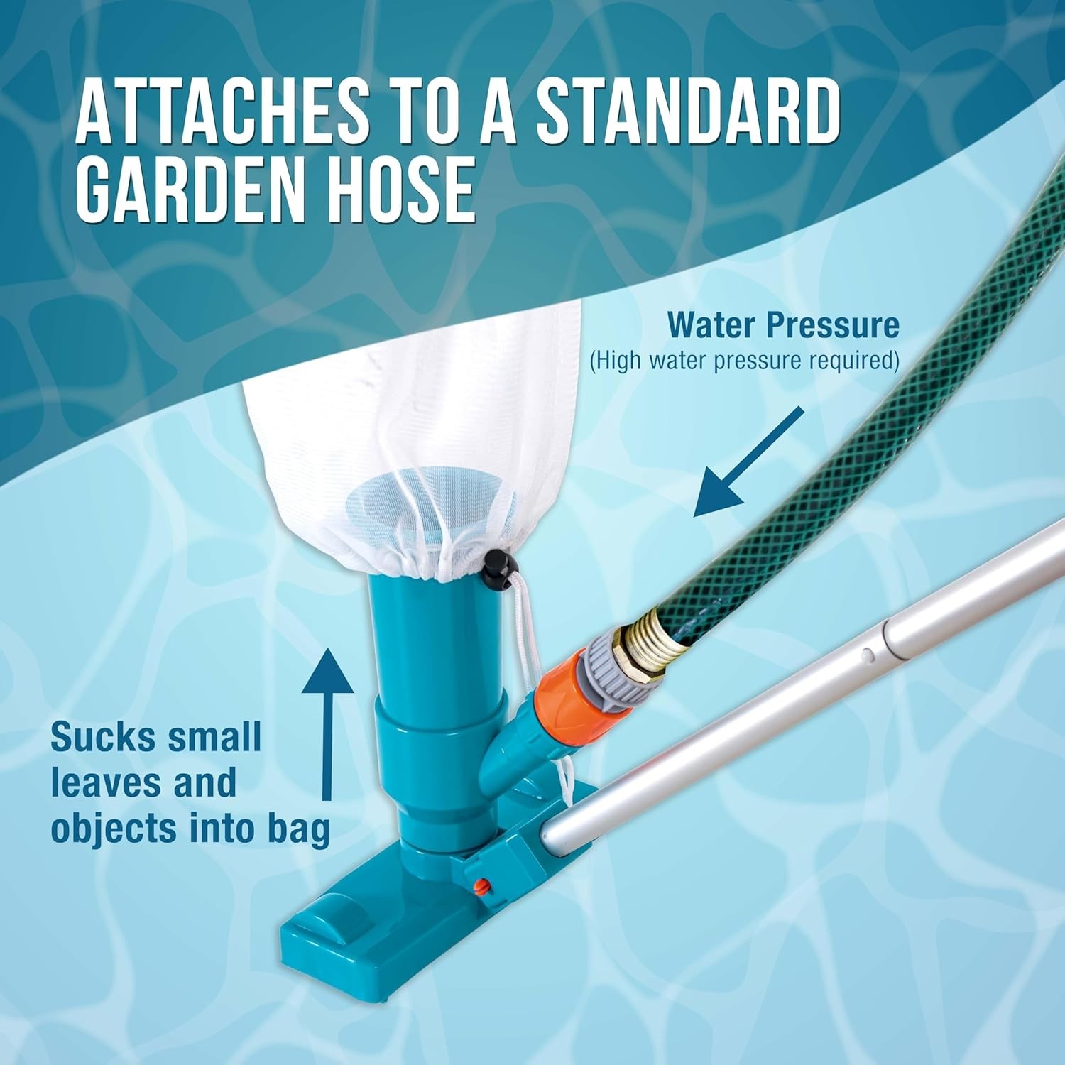 Manual Pool Vacuum Cleaner 5-Section Telescopic Pole Mesh Bag for Pools