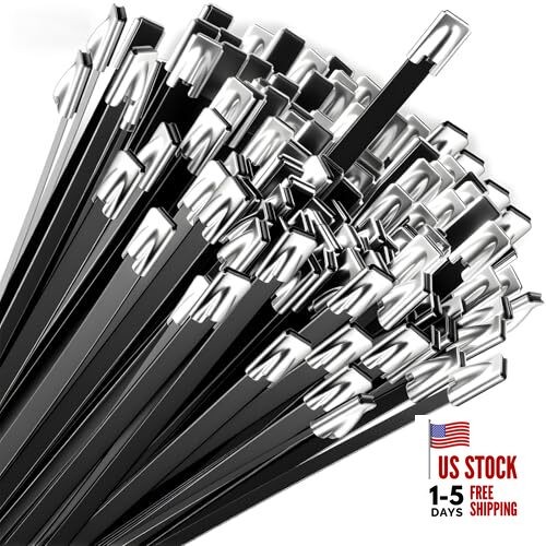 Black Metal Zip Ties, 11.8inch 100pcs 304 Stainless Steel Zip 100pcs Black