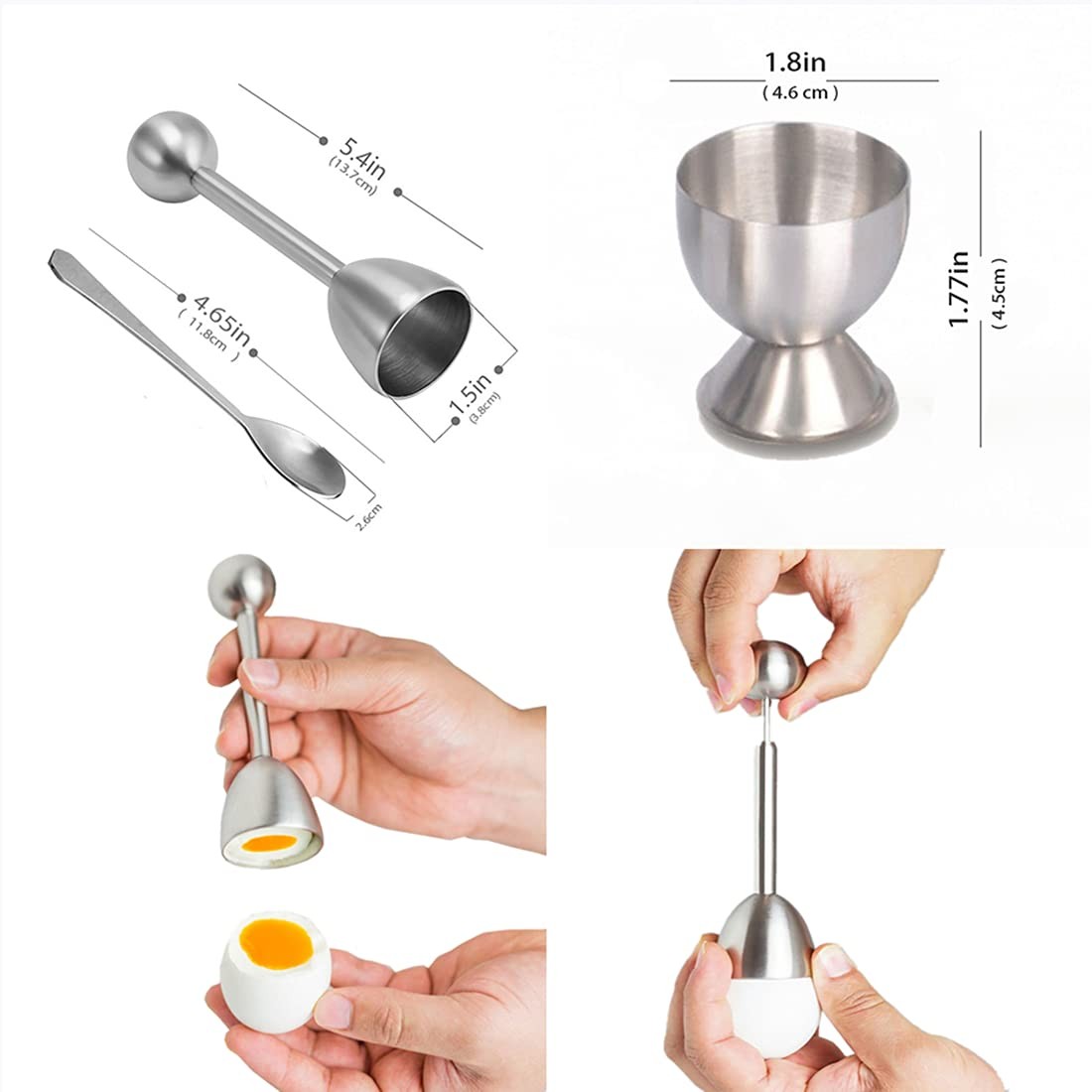 Xicennego Egg Cracker Topper Set of 5 - Includes 2 Cups, 2 Spoons Silver