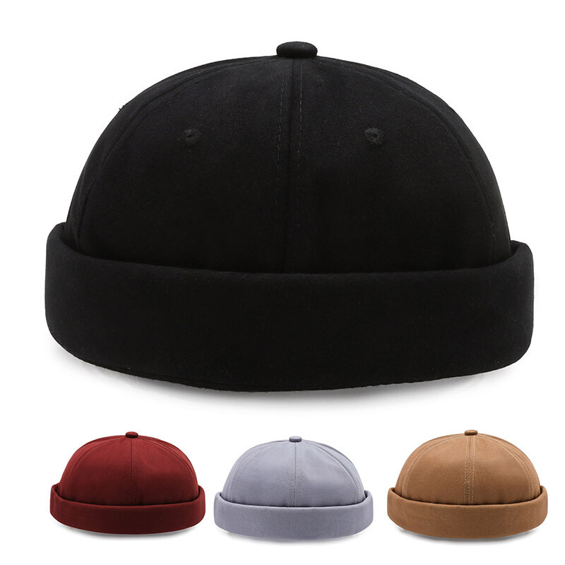 Men Retro Brimless Hat Skull cap Sailor Cap Beanie Rolled Cuff Adjustable Paint