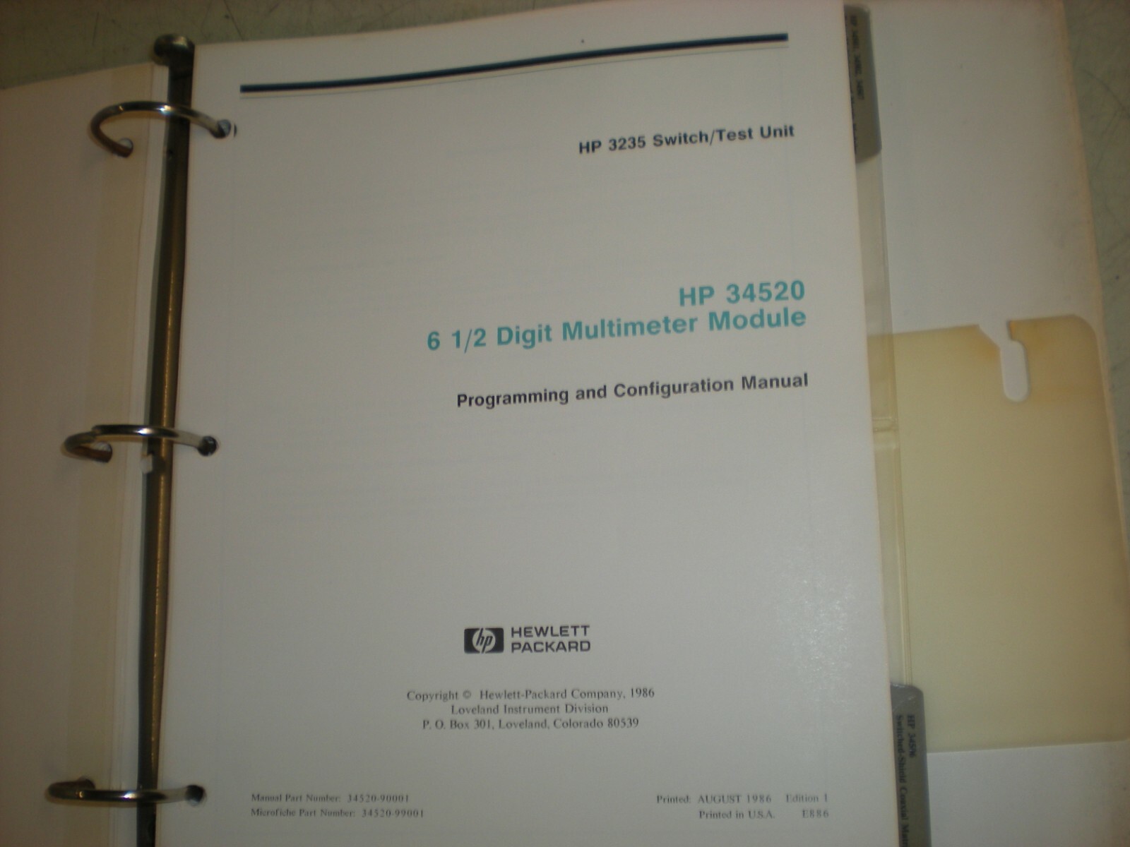 Hewlett Packard Programming & Configuration Manual for HP 3235 Switch/Test - #1