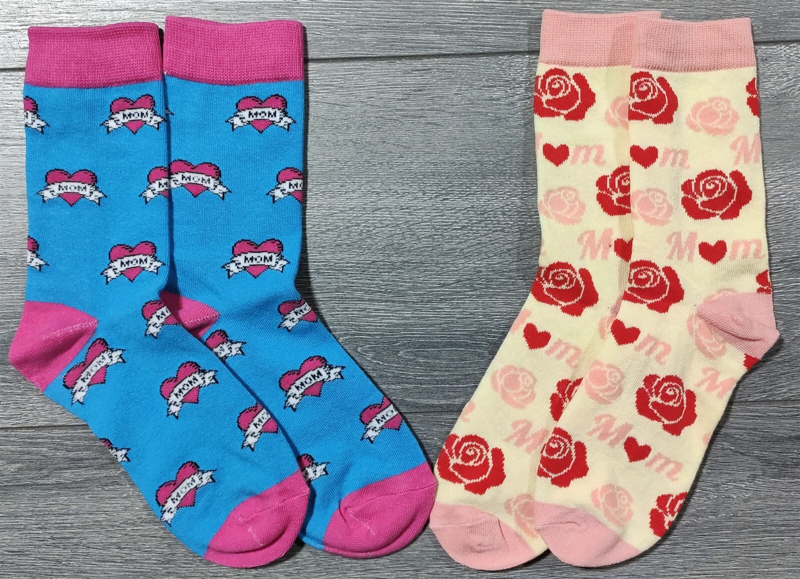 Womens Love You Mom Socks Roses Mothers Day Cute Fun Socks Fits Shoe Size 4-10