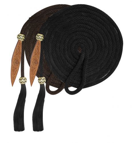 21' foot NYLON MECATE REINS w/ Horse hair tassel Leather popper Brown or Black