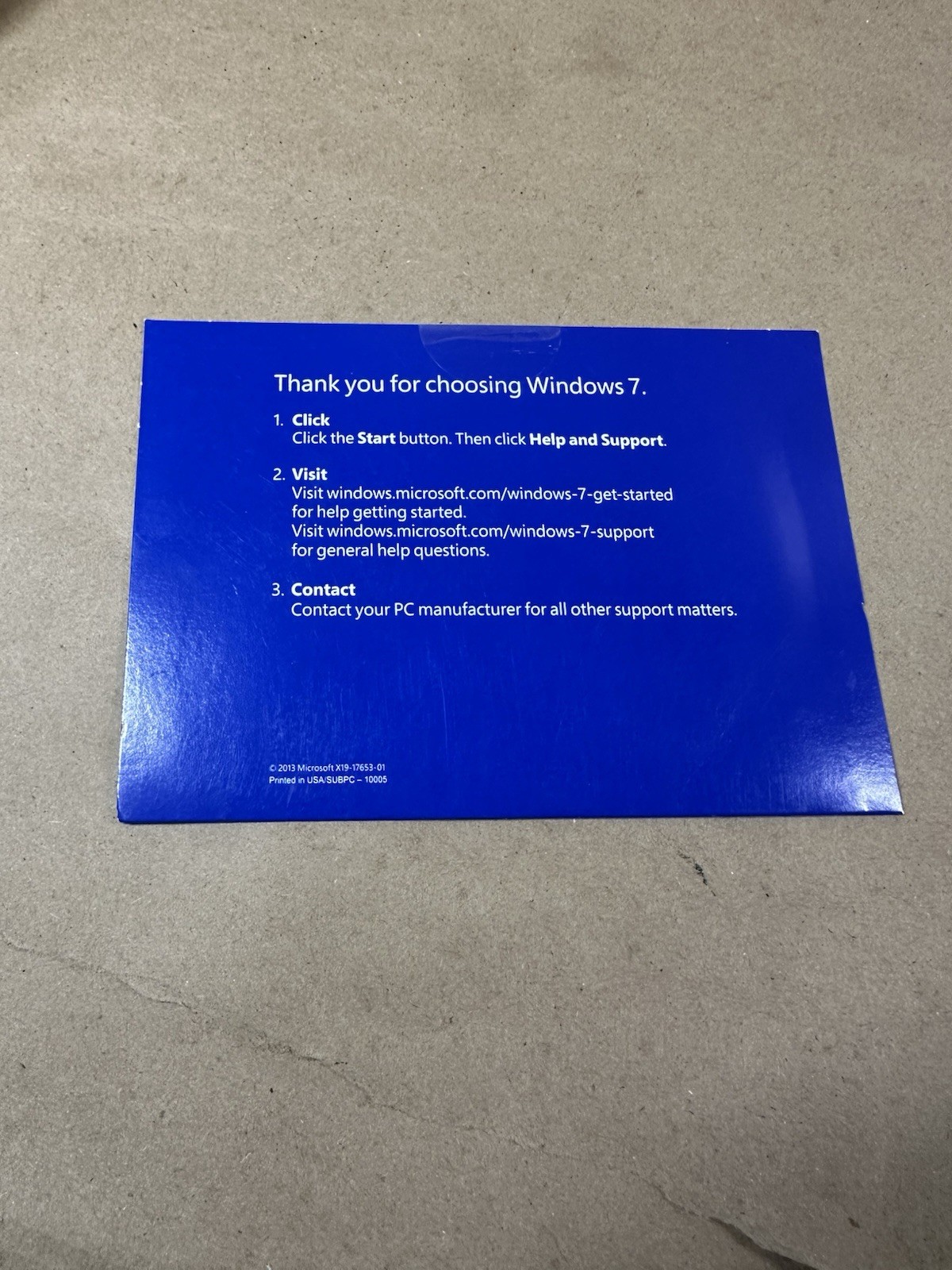 Microsoft Windows 7 OEM COA License Envelope Sticker Only No Disc