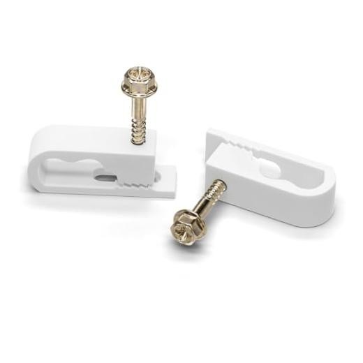 Dual Cable Clips with Screws - 1/2 Inch Coaxial Cable Clamps 100 Pack White