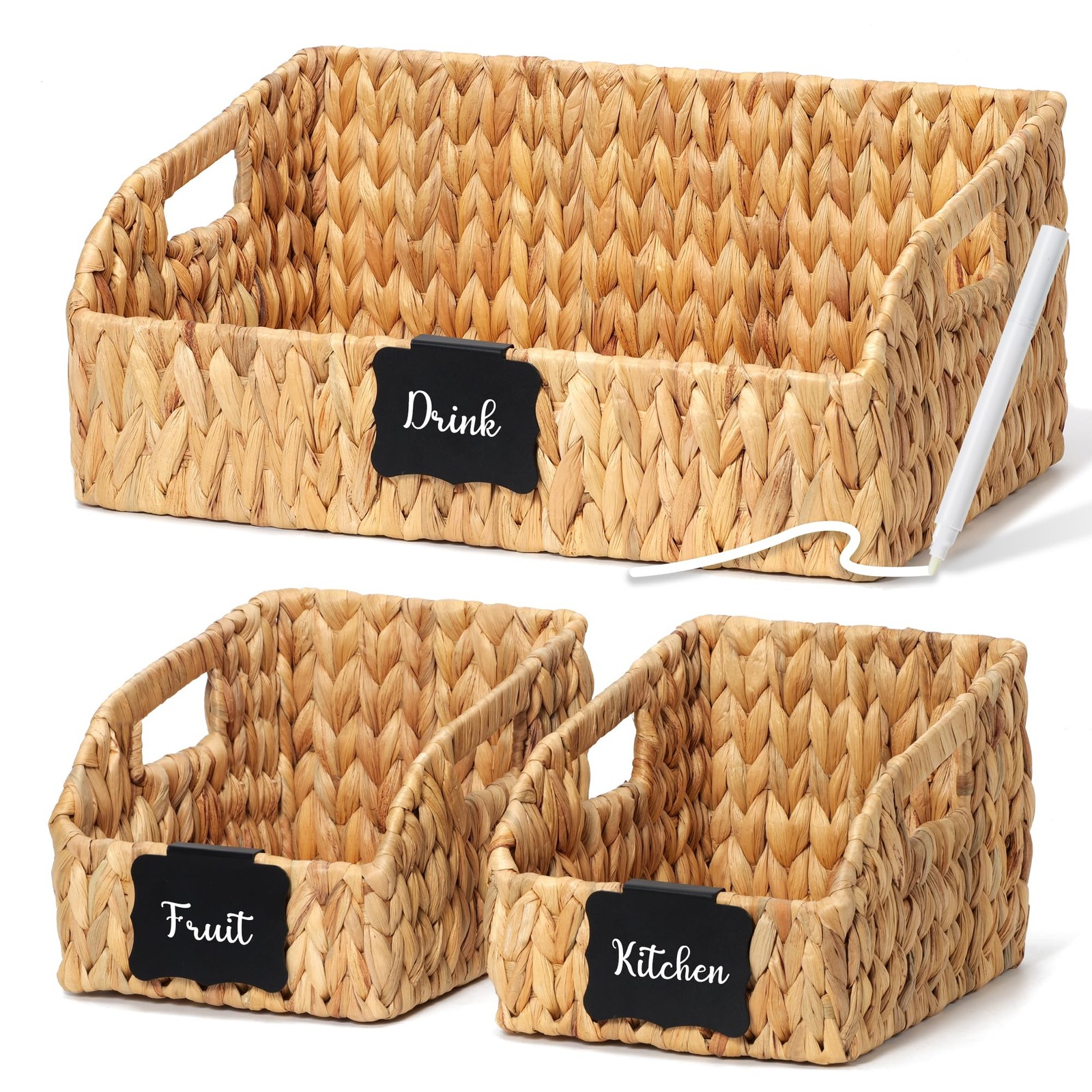 Best Pantry Baskets and Organizers, Large Wicker for Shelves, Handwoven Labeled