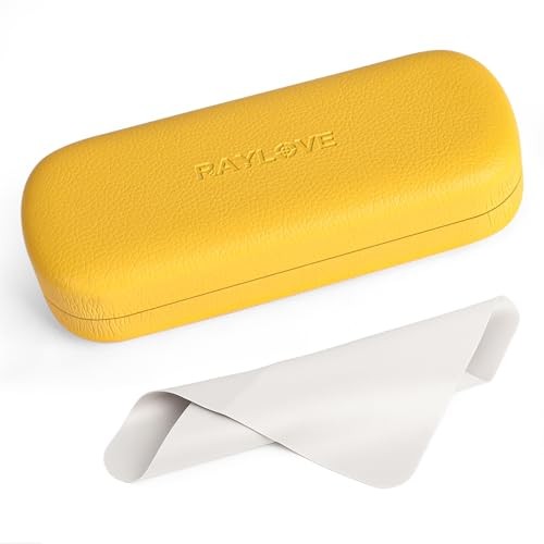 Glasses Case Hard Shell Eyeglass Case with Cleaning Cloth, PU One Size Yellow
