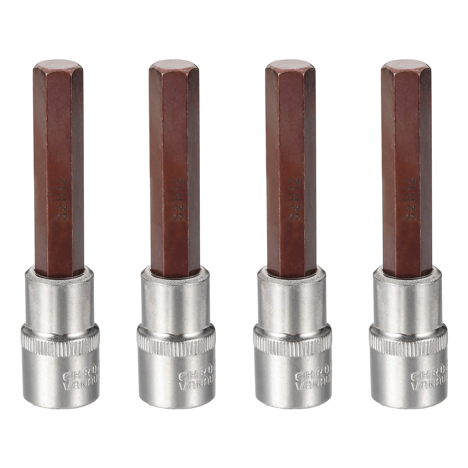 4Pcs Hex Bit Socket H12 1/2" Drive 4" Length S2 Steel Long Bit CR-V Socket
