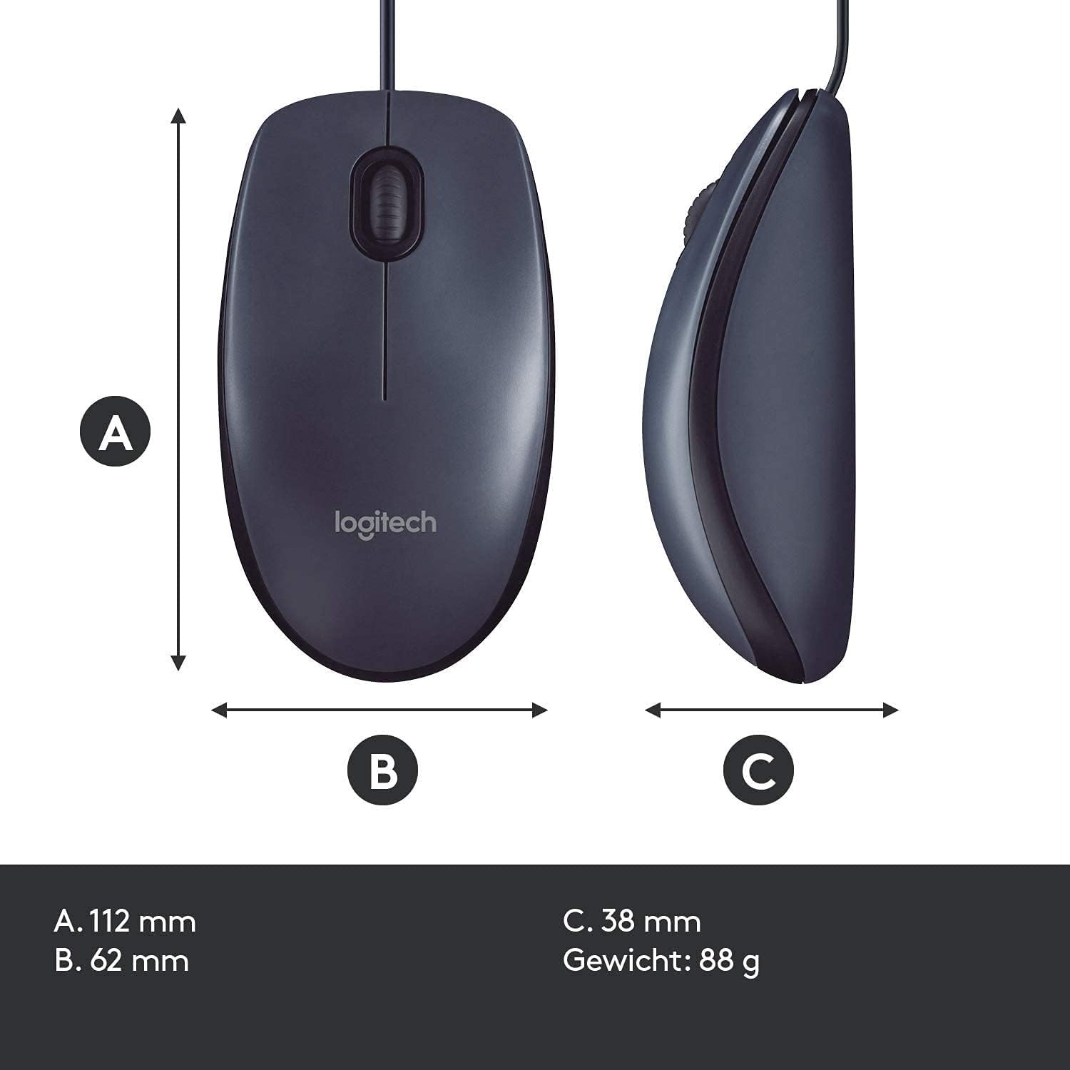 Pack of 10 Logitech M100 USB Wired Corded Optical Mouse Right & Left Hand MAC PC