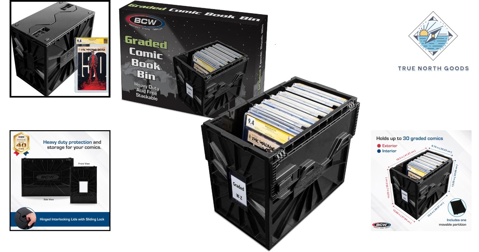 Elegant Graded Comic Book Bin - Stackable Box for 30 Slabs | Black Design