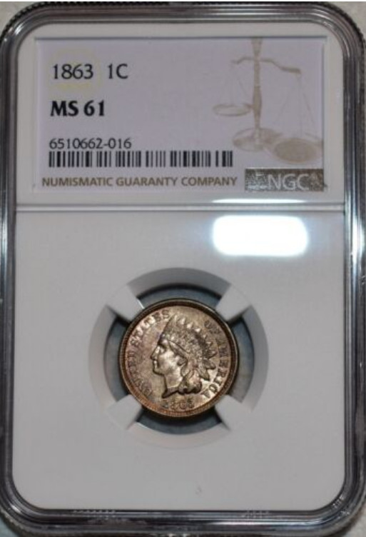 :1863 1C INDIAN HEAD PRINCESS CENT BU NGC MS61 RARITY R2 HIGHEST GRADES
