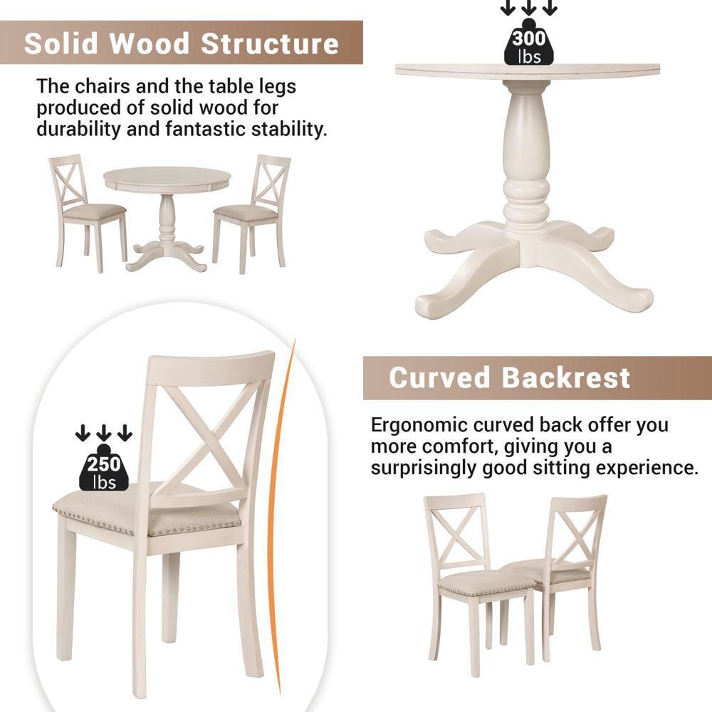 Sturdy and Durable 5 Piece Kitchen Table Set Round Table and 4 Kitchen Chairs