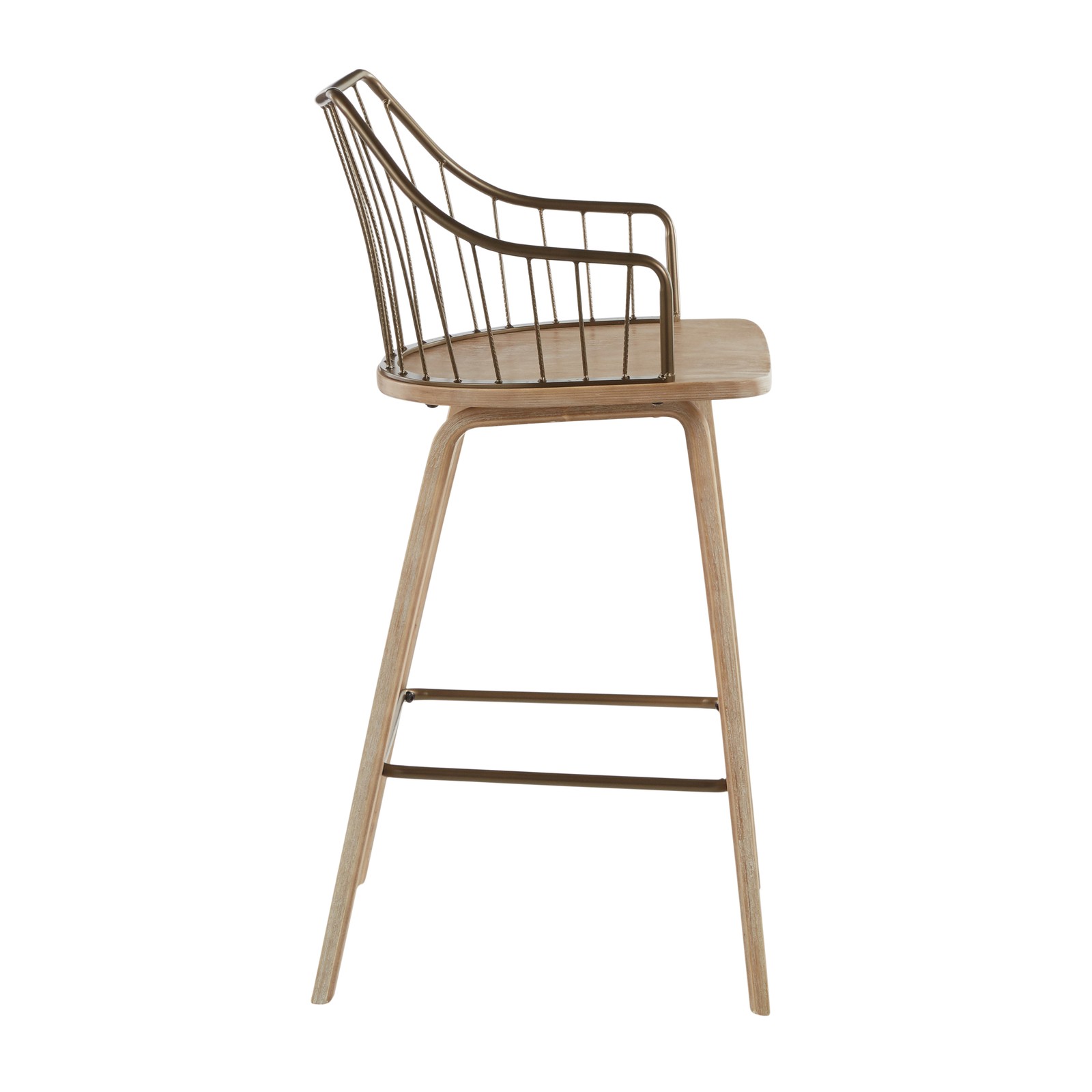 Winston Farmhouse Counter Stool in White Washed Wood and Antique Copper Metal