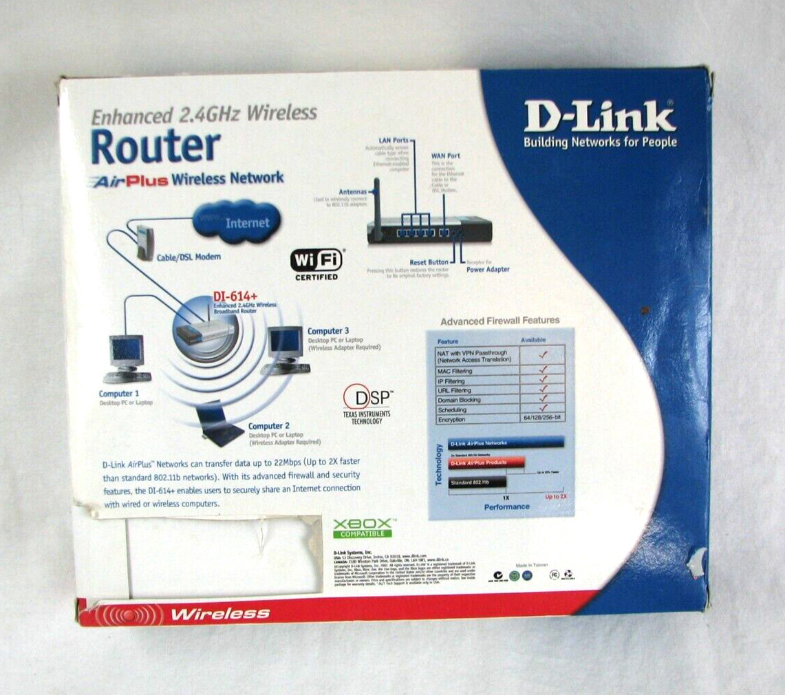 D-Link DI-614+ Air Plus Wireless Network - Enhanced 2.4GHz Wireless Router