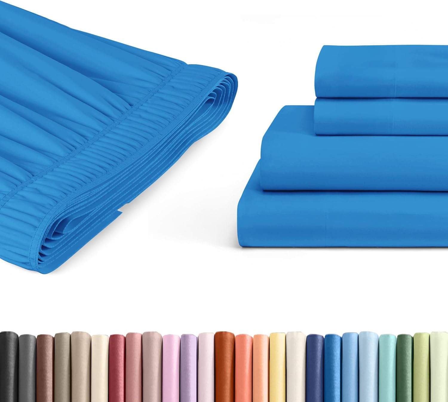 Luxury King Denim Blue Bed Sheet Set + Adjustable Bedskirt - Soft & Cool
