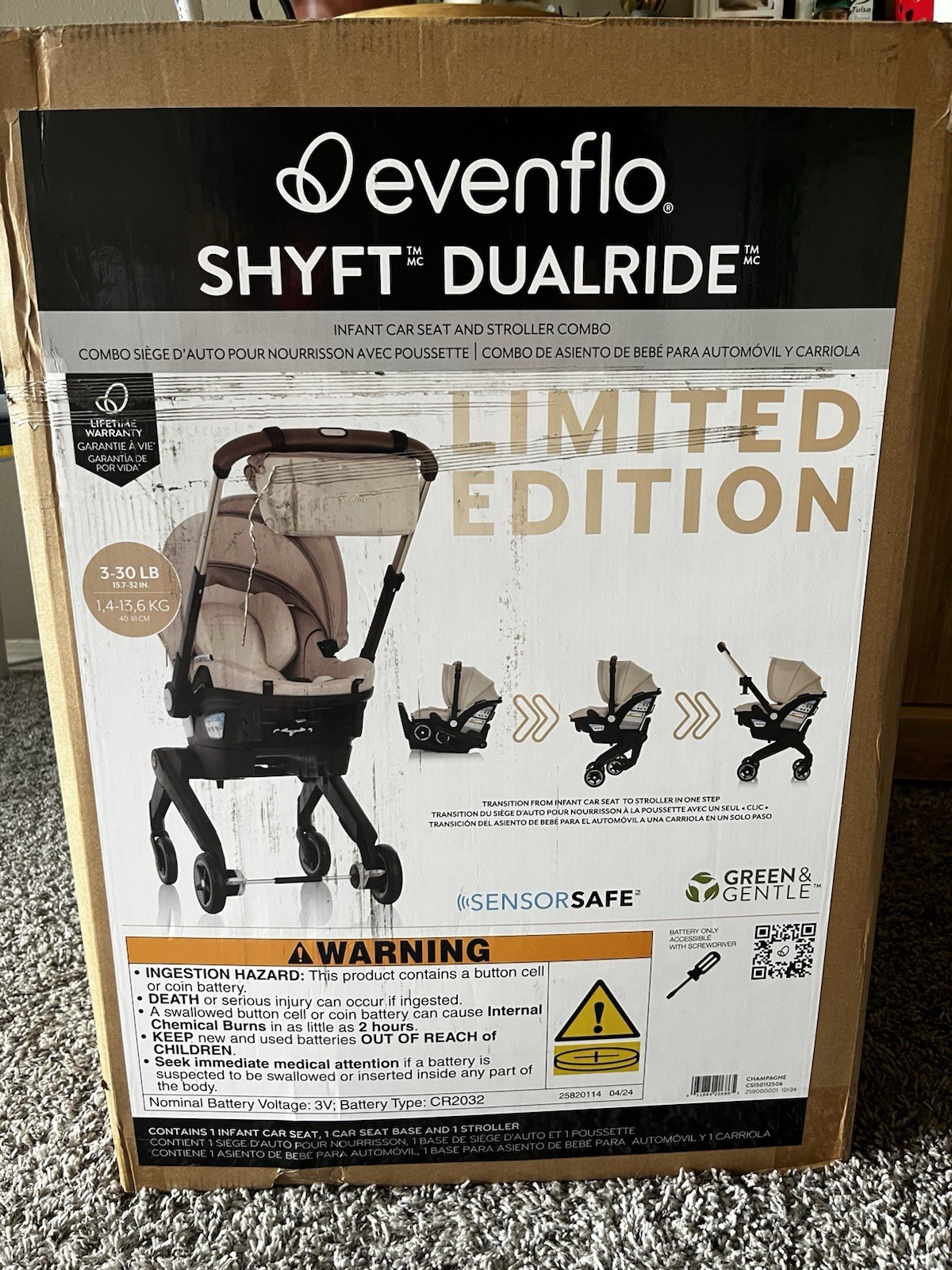 Evenflo Gold Shyft DualRide Champagne Car Seat & Stroller Combo Limited Edition