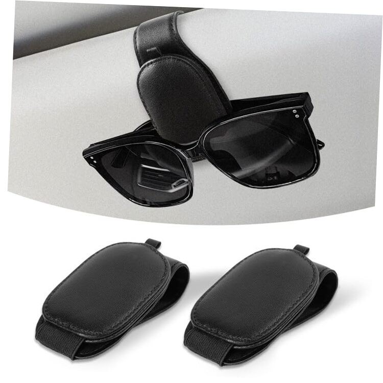 2-Pack Sunglass Holder for Car, Magnetic Leather Sunglasses Holder for Car
