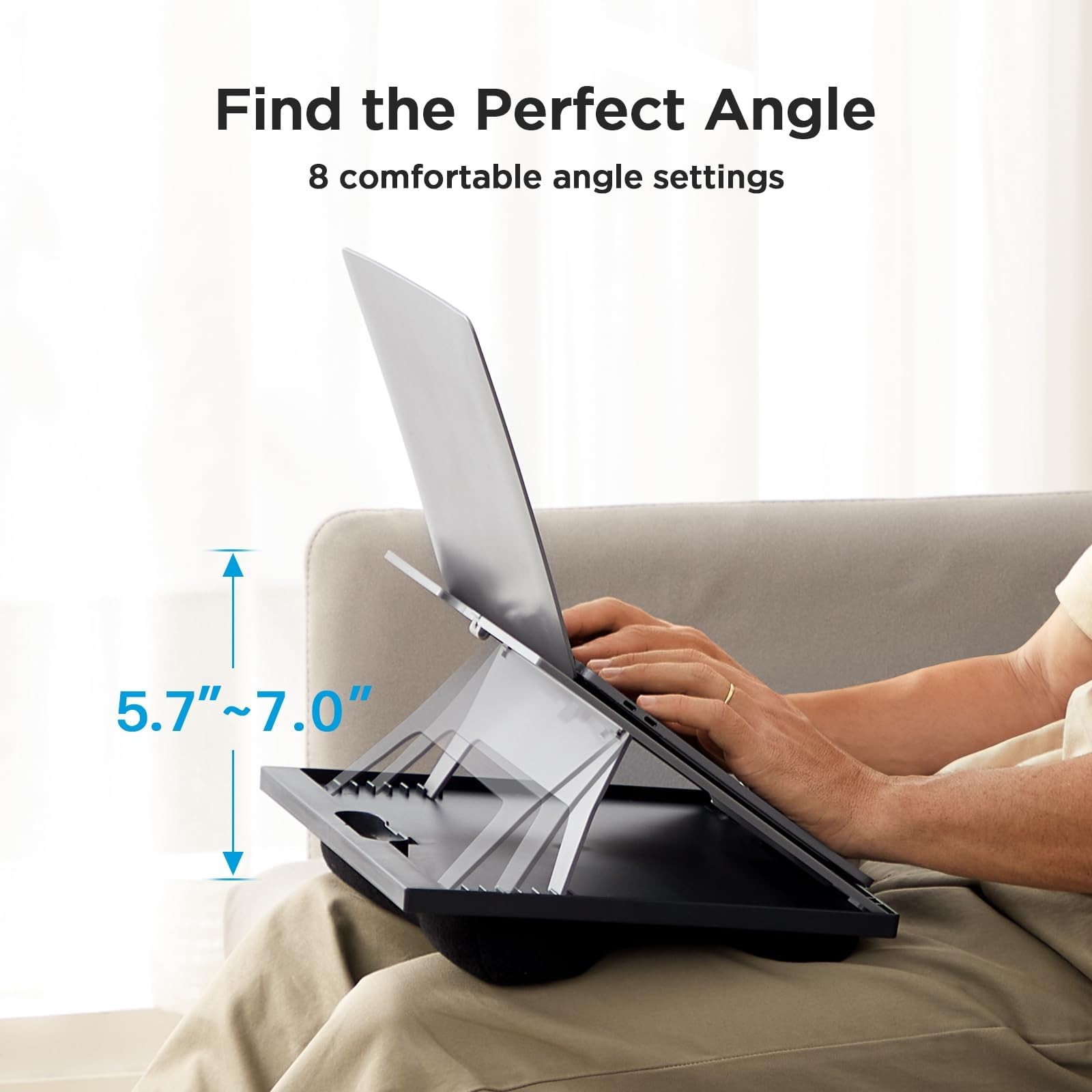 Adjustable Lap Desk Laptop Stand with Cushions for Bed Sofa Work Use