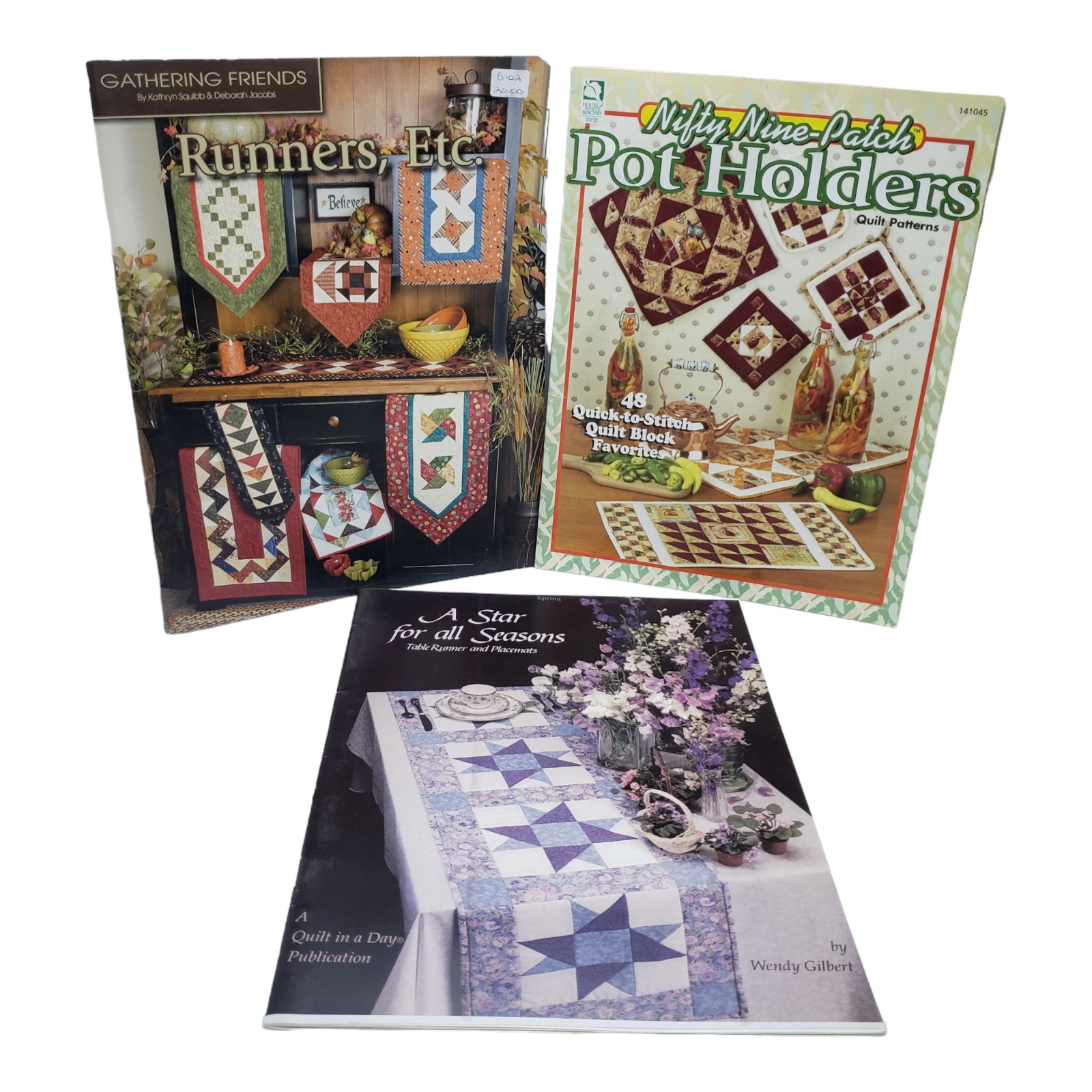 3 Quilted Craft Booklets Lot Quilt Table Runners Pot Holders Quilting Book