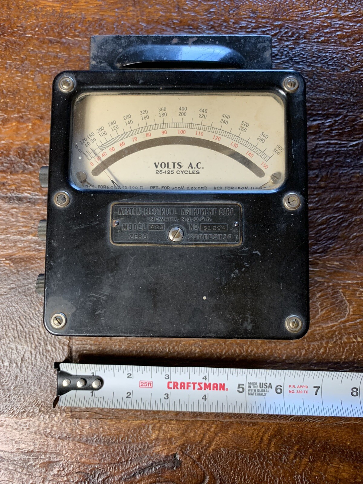 Vintage Weston AC Voltmeter 0-600V  Model 433 no. 81294 Working