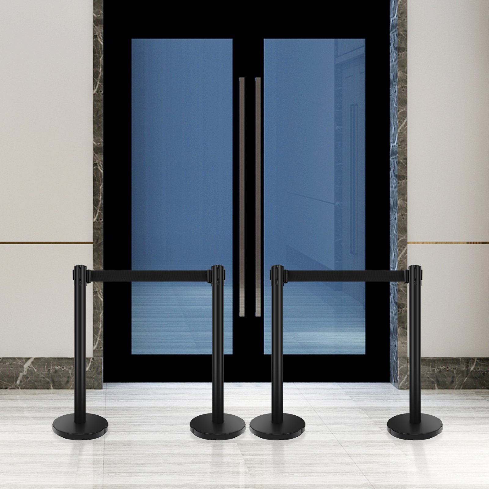 6 Pcs Retractable Crowd Control Barrier Poles Stanchion Post Queue Line Barrier