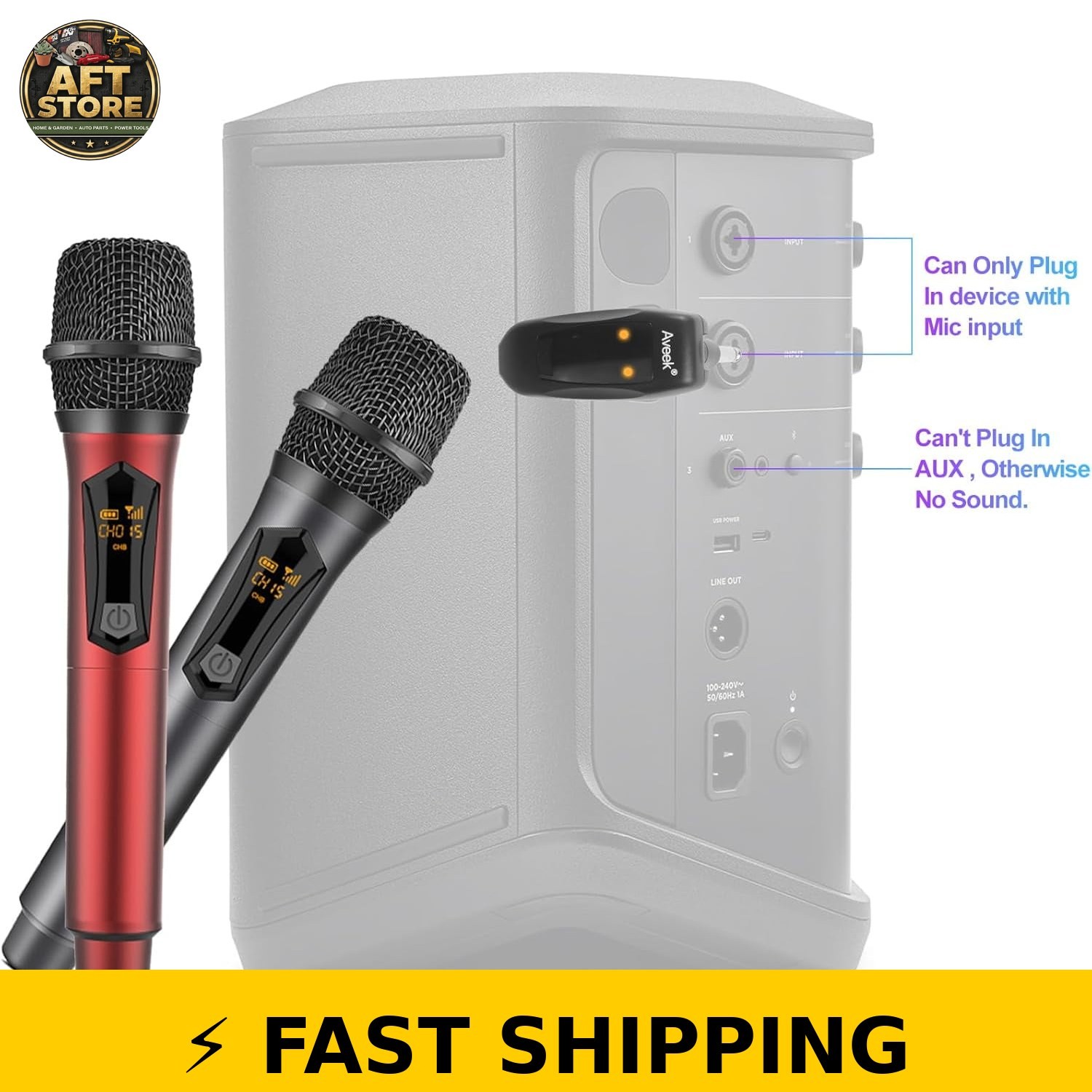 Aveek Wireless Microphone for Karaoke - 2 Packs, Grey & Red