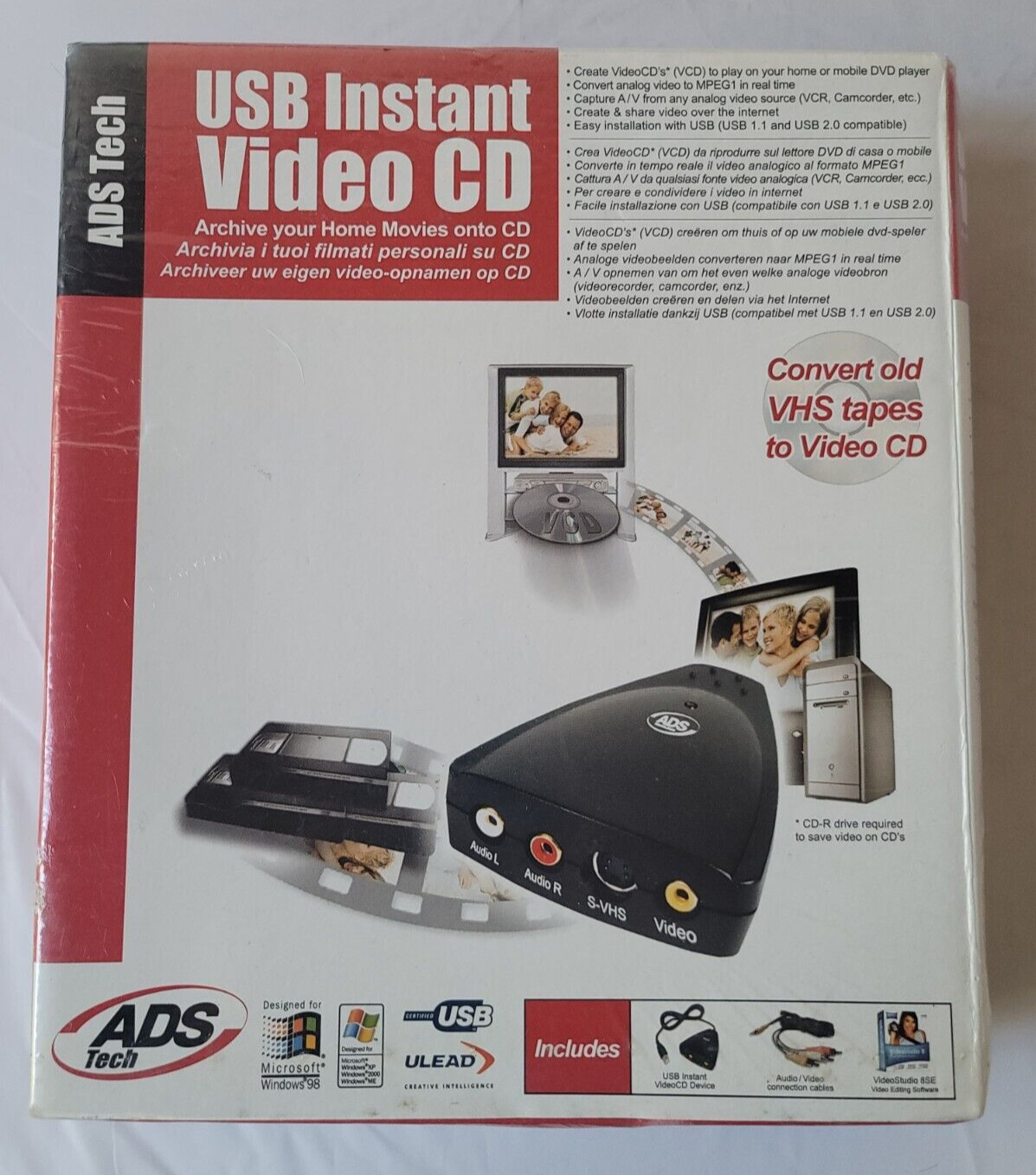 ADS Tech USB Instant Video CD Covert Old VHS Tapes To Video CD USBAV-190 SEALED