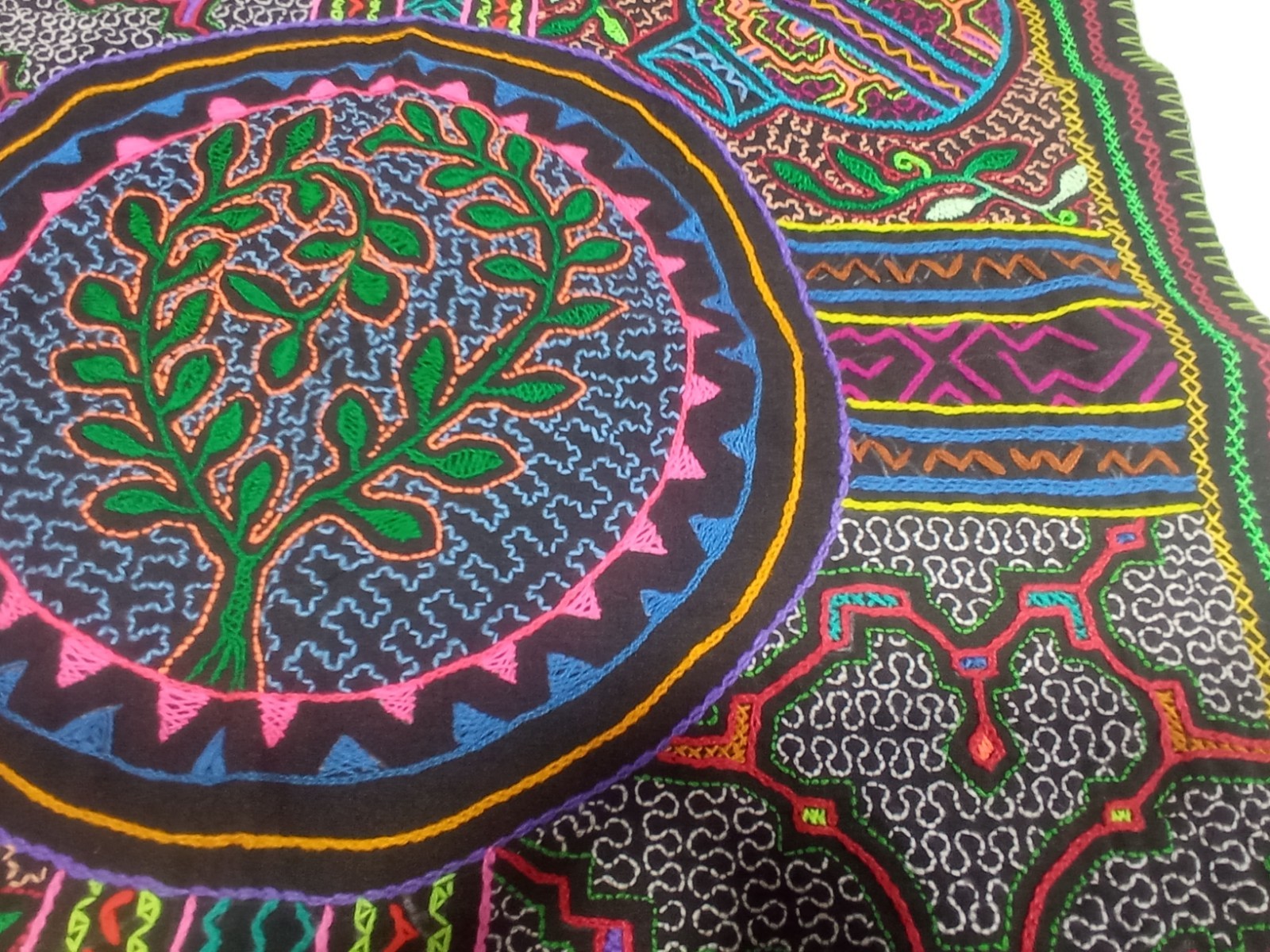 Shipibo Native Hand Embroidery icaros textile 22" X 24"