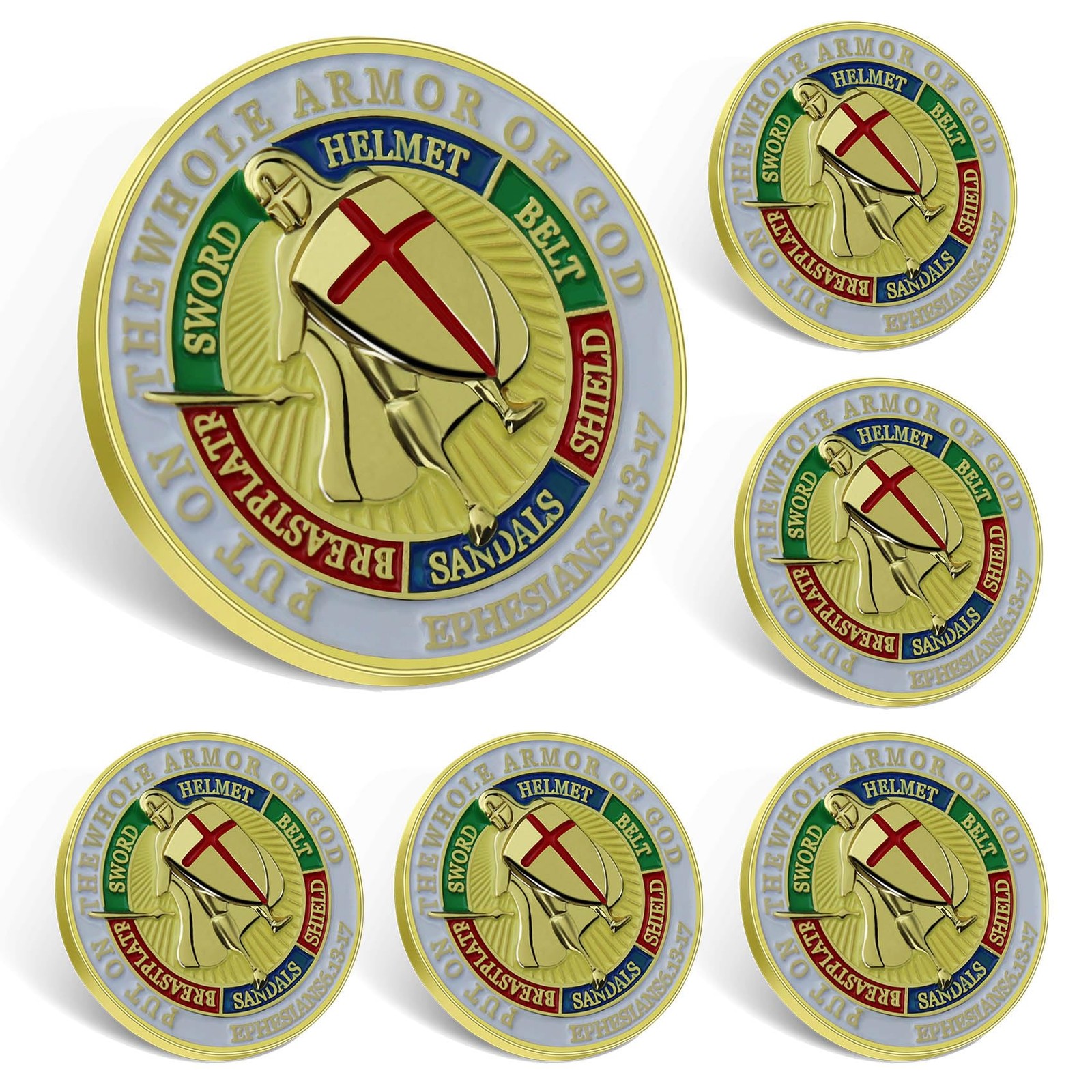 6/PacK Put On The Whole Armor Of God Enamel Lapel Pins -1.2in Armor Of God Ba...