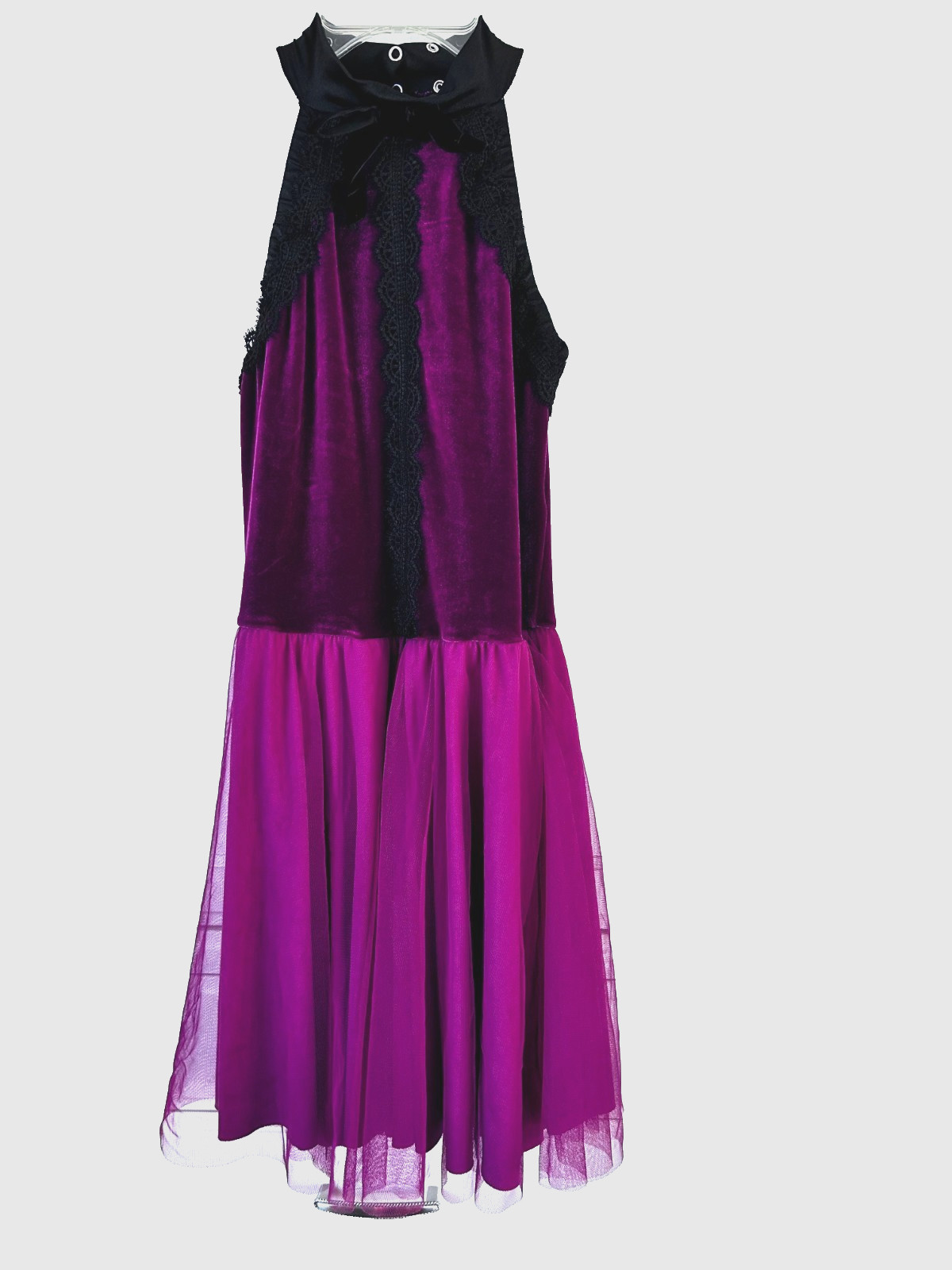 Weisman Dance Costume MA Lyrical Stage Black Burgundy Velvet Tulle Halter Neck