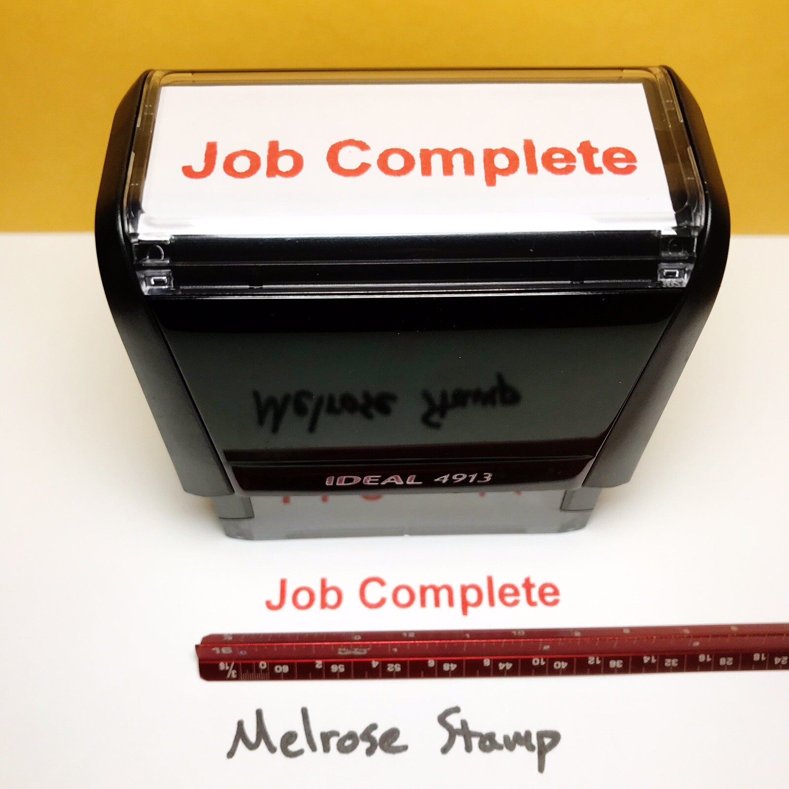 Job Complete Rubber Stamp Red Ink Self Inking Ideal 4913
