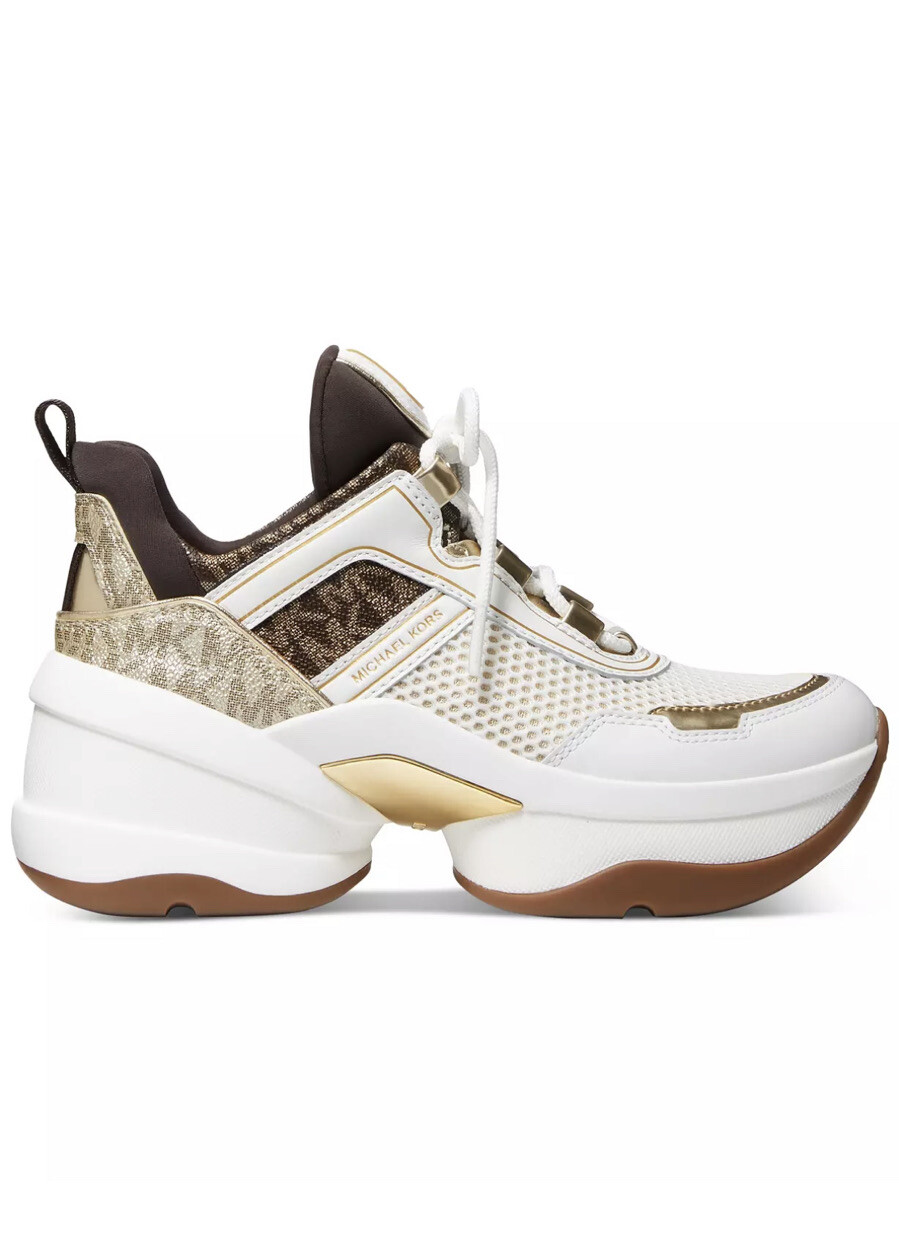 NEW MICHAEL KORS Olympia Mesh Metallic Logo Trainer Pale Gold Size 11  ❤️❤️❤️
