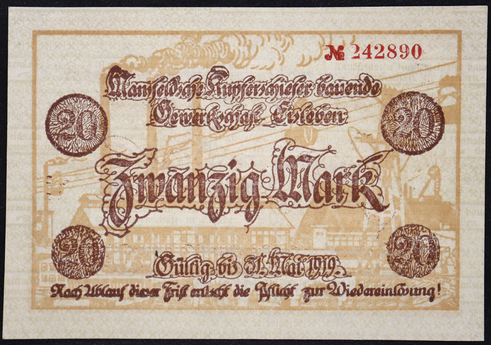 EISLEBEN 1918 "Mansfeld Copper Shale" 20 Mark Grossnotgeld German Notgeld
