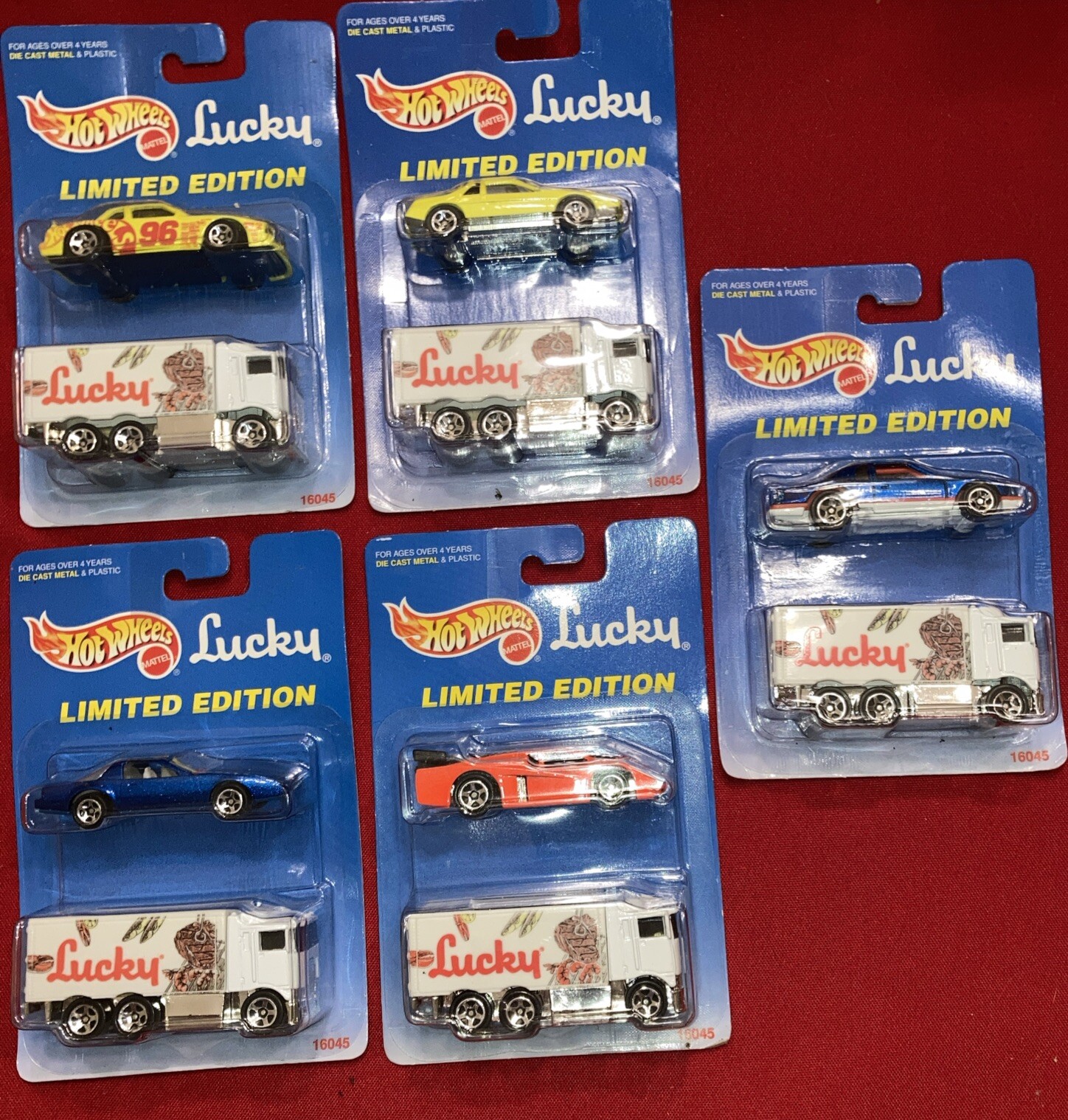 5 Sets of 2 ea Hot Wheels Ltd Ed. Die Cast Race Car &Lucky Truck #16045 1996 VTG