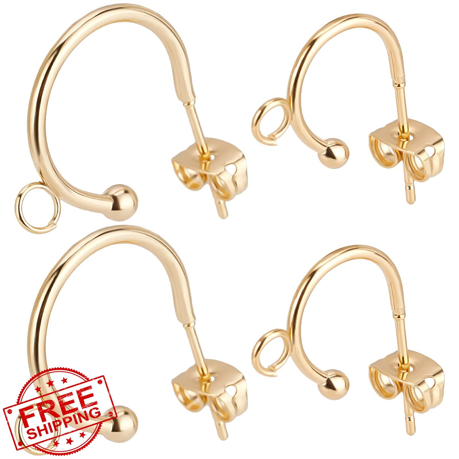 Beebeecraft 20 Half Hoop Earring Findings Gold Plated Steel