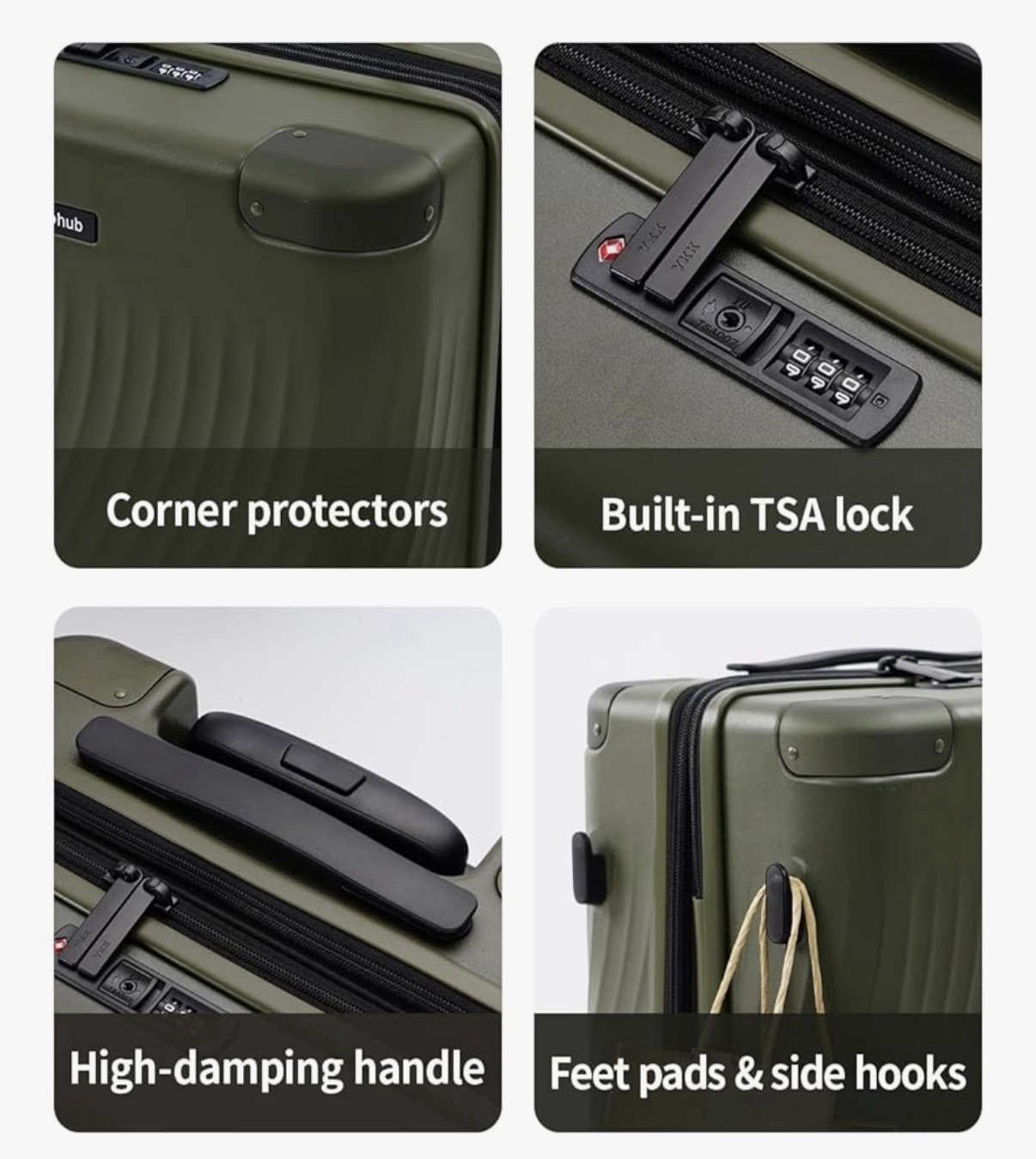 Ecohub Green Polycarbonate Spinner Suitcase 82L Expandable TSA Lock
