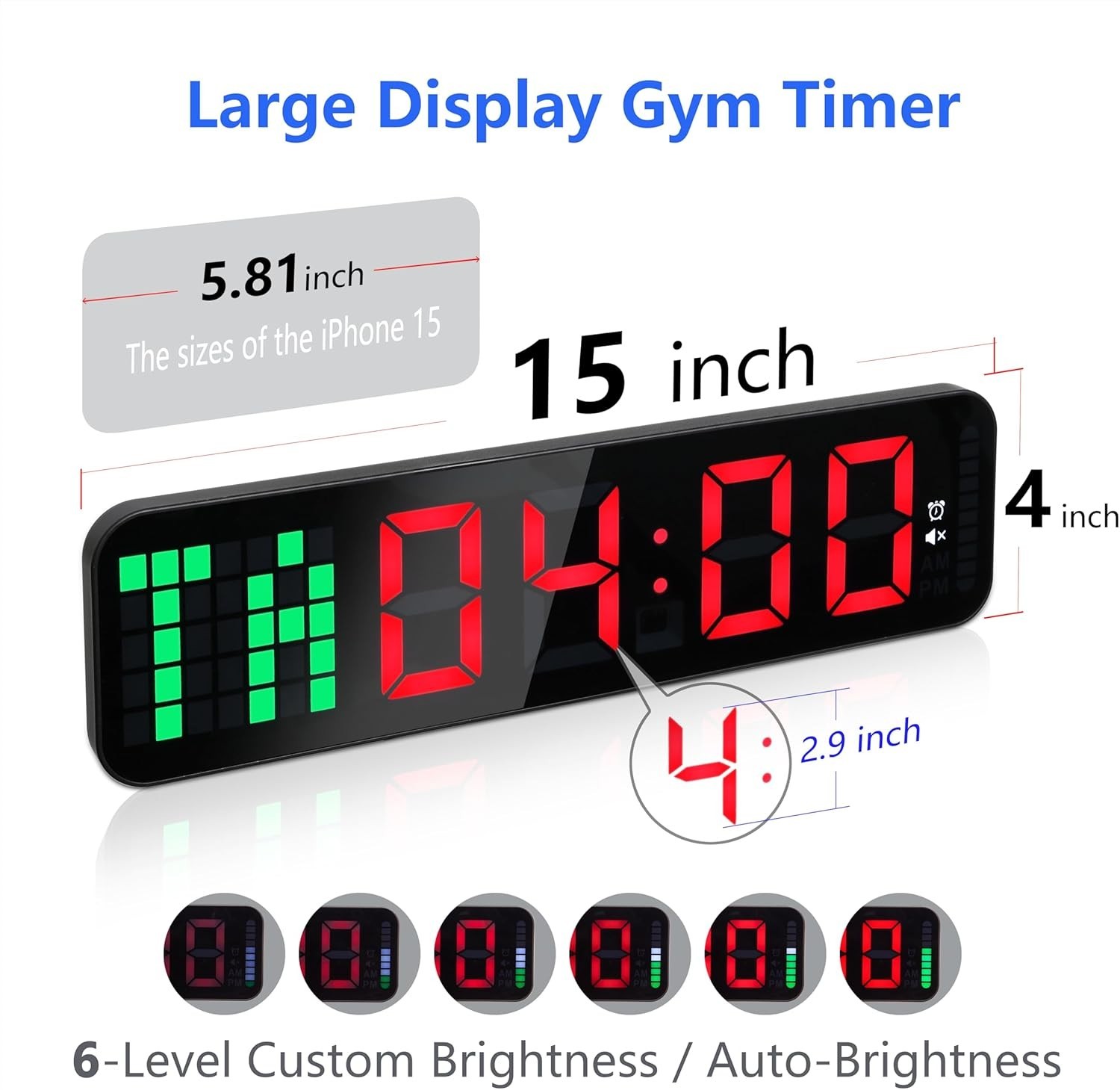 Gym Timer - Large Digital Gym Clock Wall with Interval Time Progress Bar, Cou...