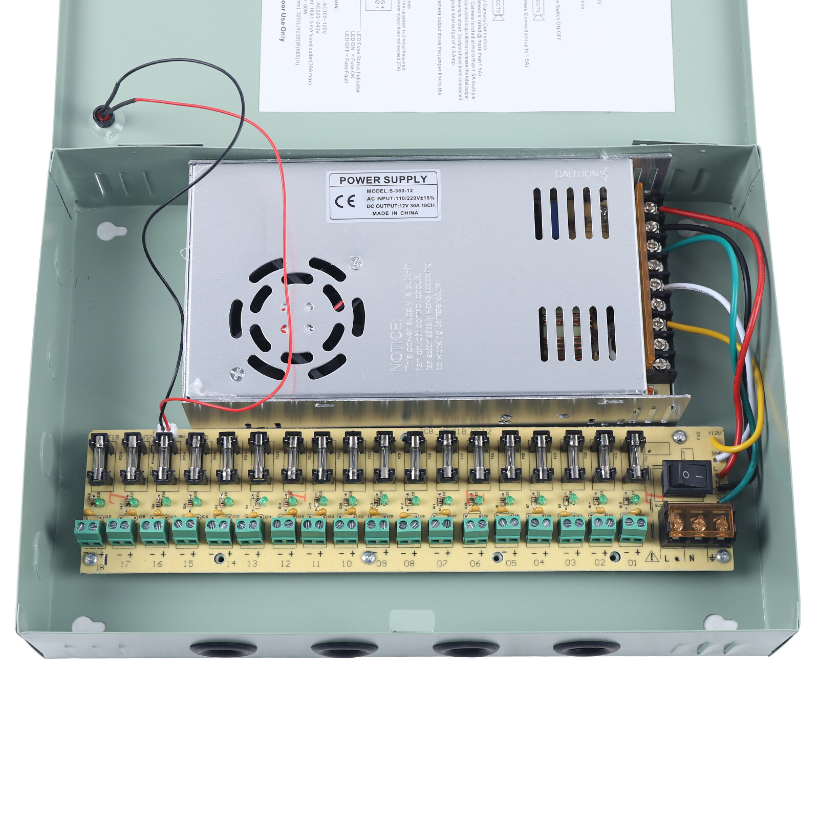 18CH Channel Power Supply Distribution Box for CCTV Security Camera 12V DC 30A