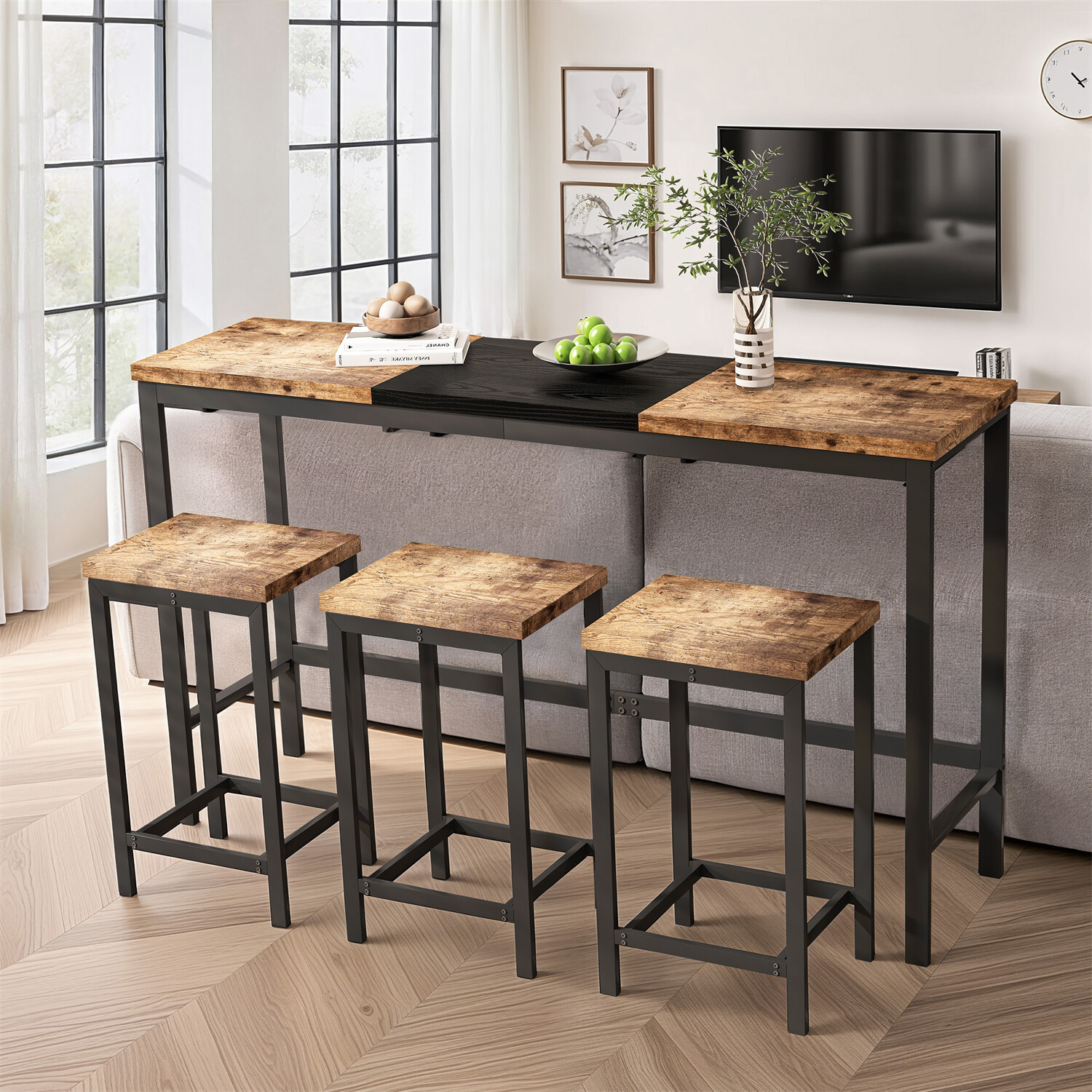 4 Piece Bar Table Set Counter Height Kitchen Pub Table with 3 Bar Stool New