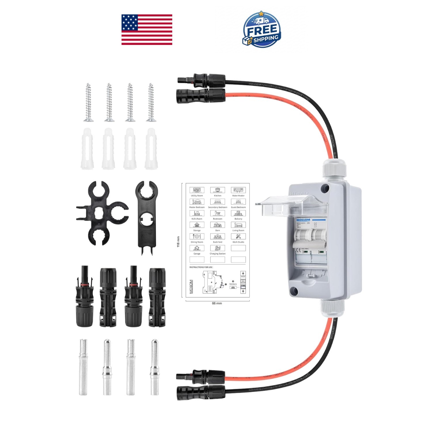 Solar Panel Disconnect Switch 1000V 60A Breaker Box for PV Home Outdoor