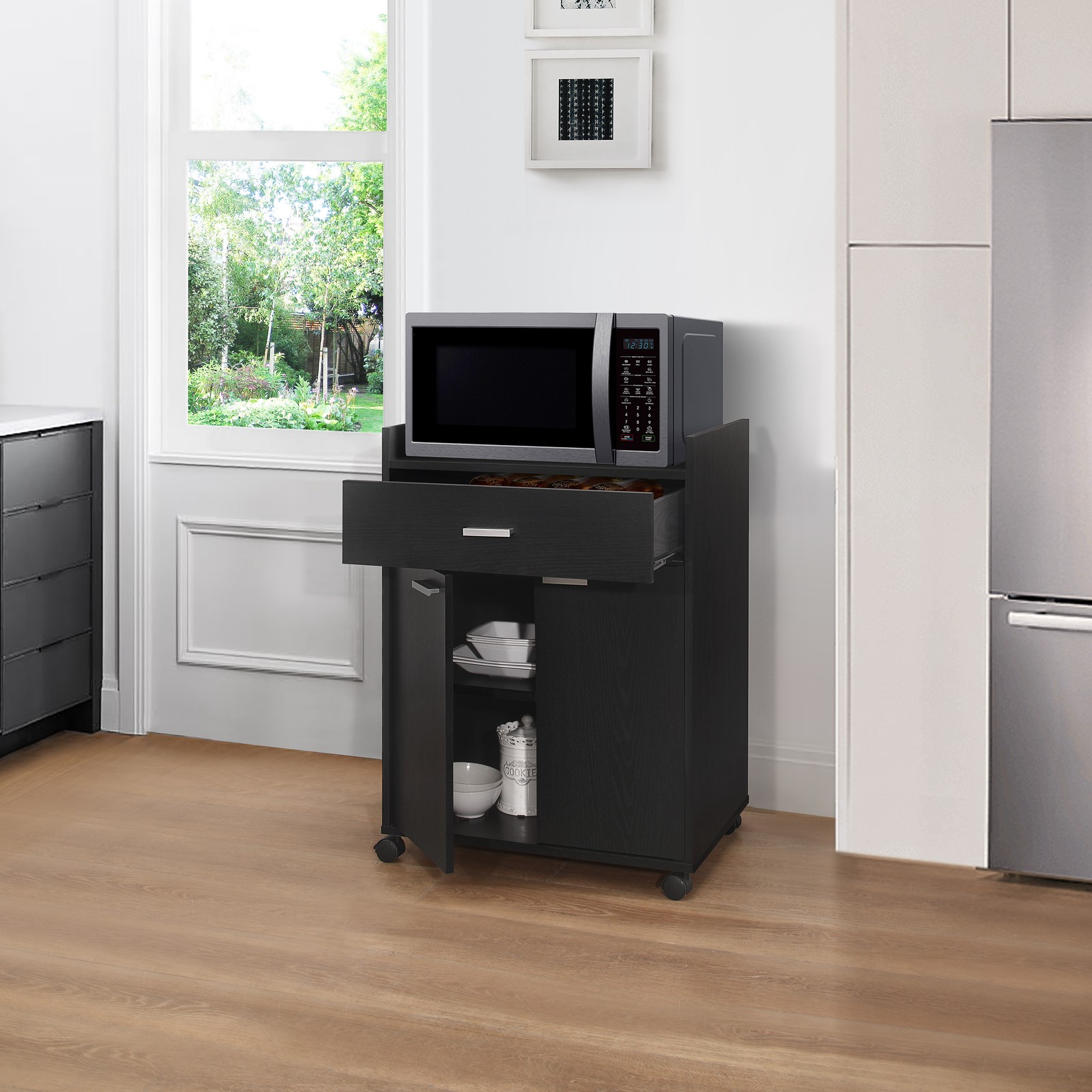 Kings Brand Furniture - Kitchen Microwave Cart with 1 Drawer and 2 Doors, Black
