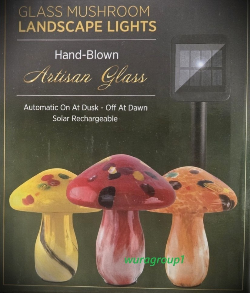 Infinity X1 Solar Glass Mushroom Light Dusk-Dawn, 3-pack