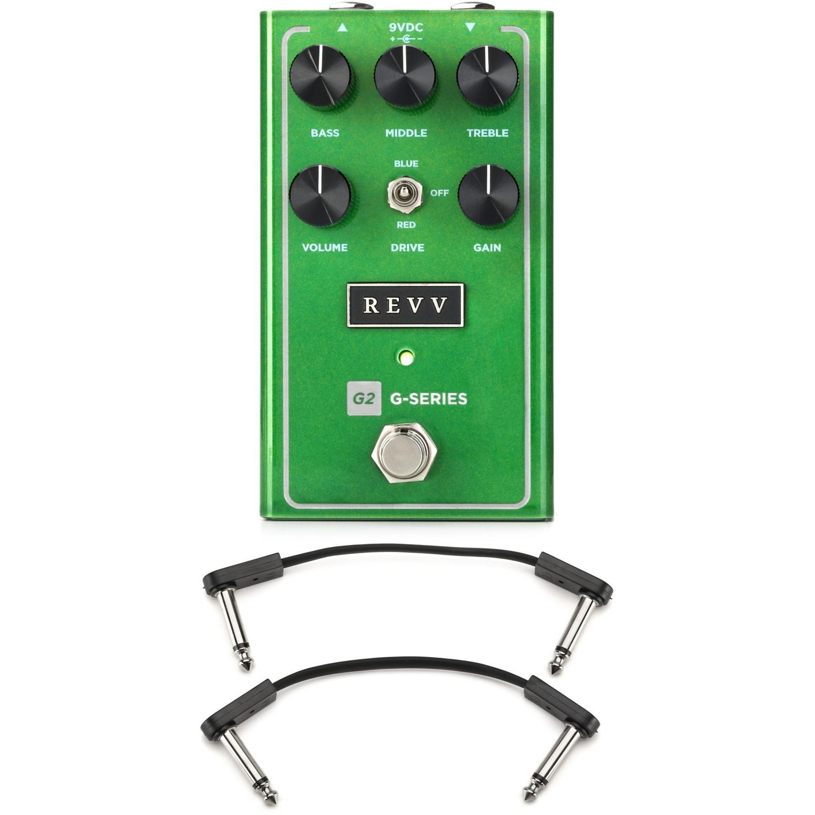 Revv G2 V2 Overdrive Guitar Pedal with EBS Flat Patch Cables - Green
