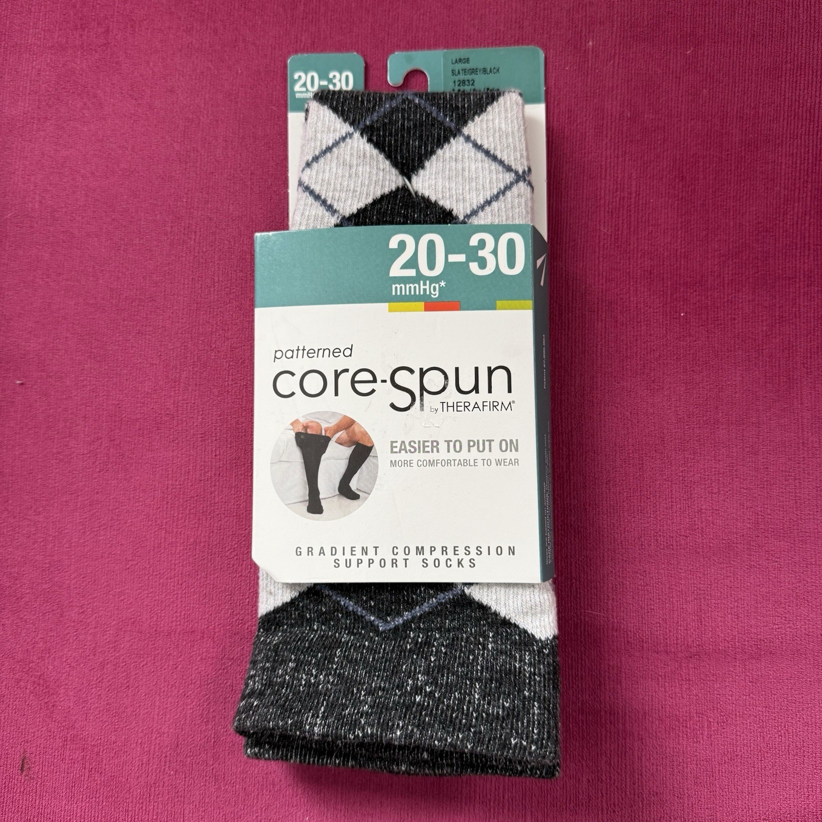 NEW Core Spun Thermafirm Gradient Compression Support Socks 20-30mmHg Argyle Lg