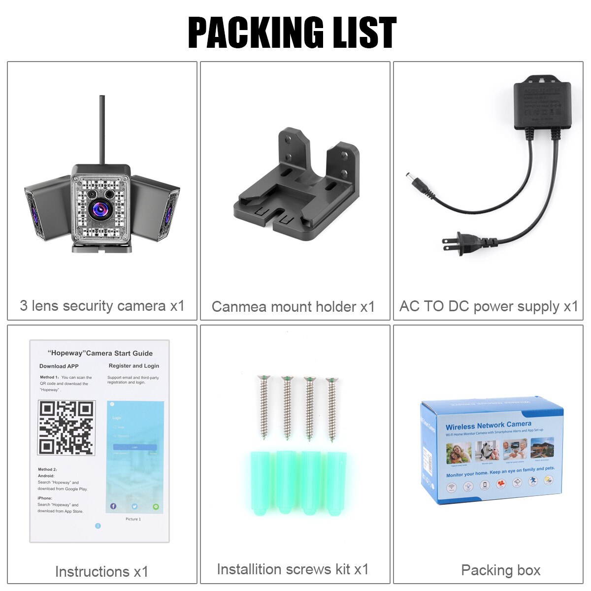 3 Lens Wireless APP WiFi Security Camera System Smart Outdoor Night Vision 2MP