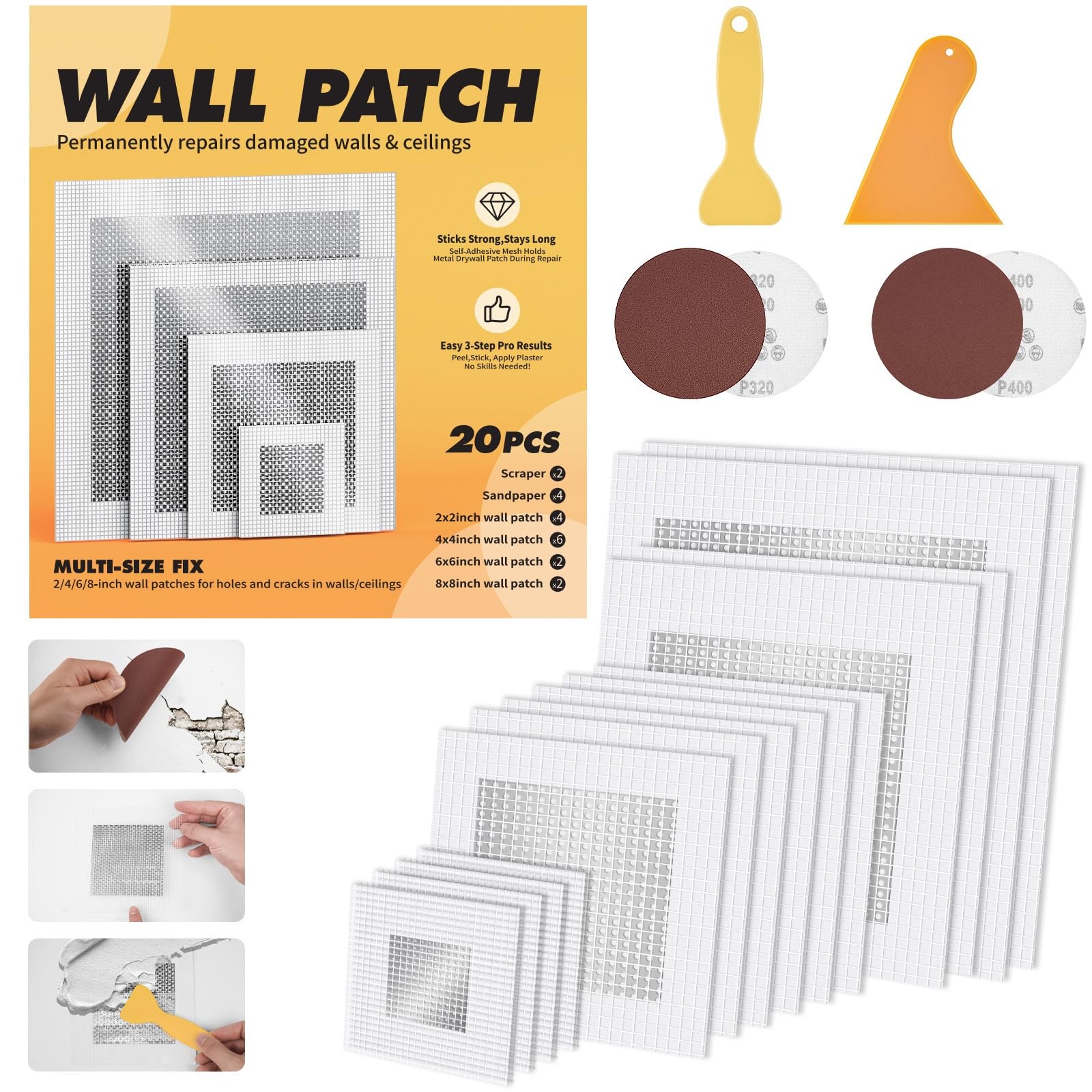 Drywall Patch Repair Kit Self-Adhesive Wall Hole Repair set 20 Pack New