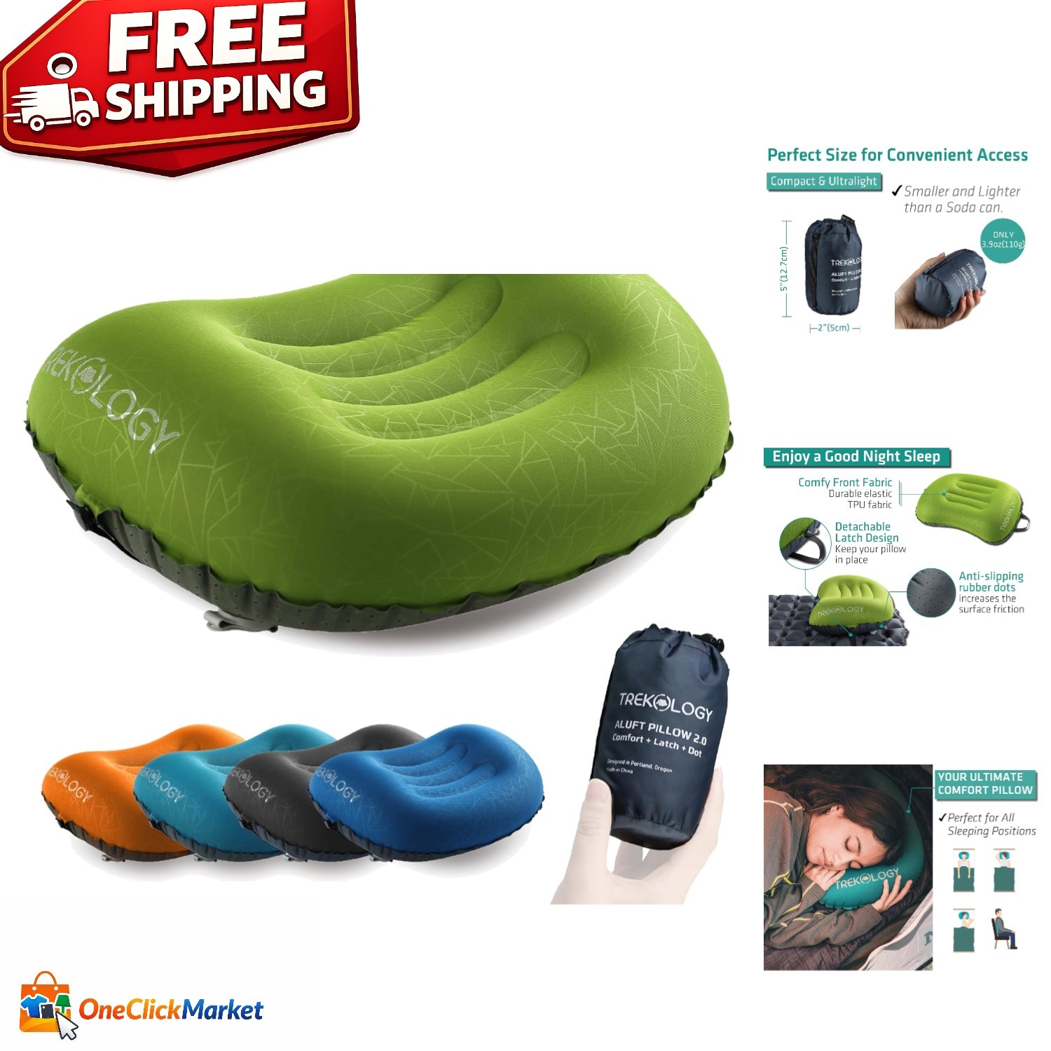 Compact ALUFT 2.0 Inflatable Pillow - Perfect for Camping and Backpacking
