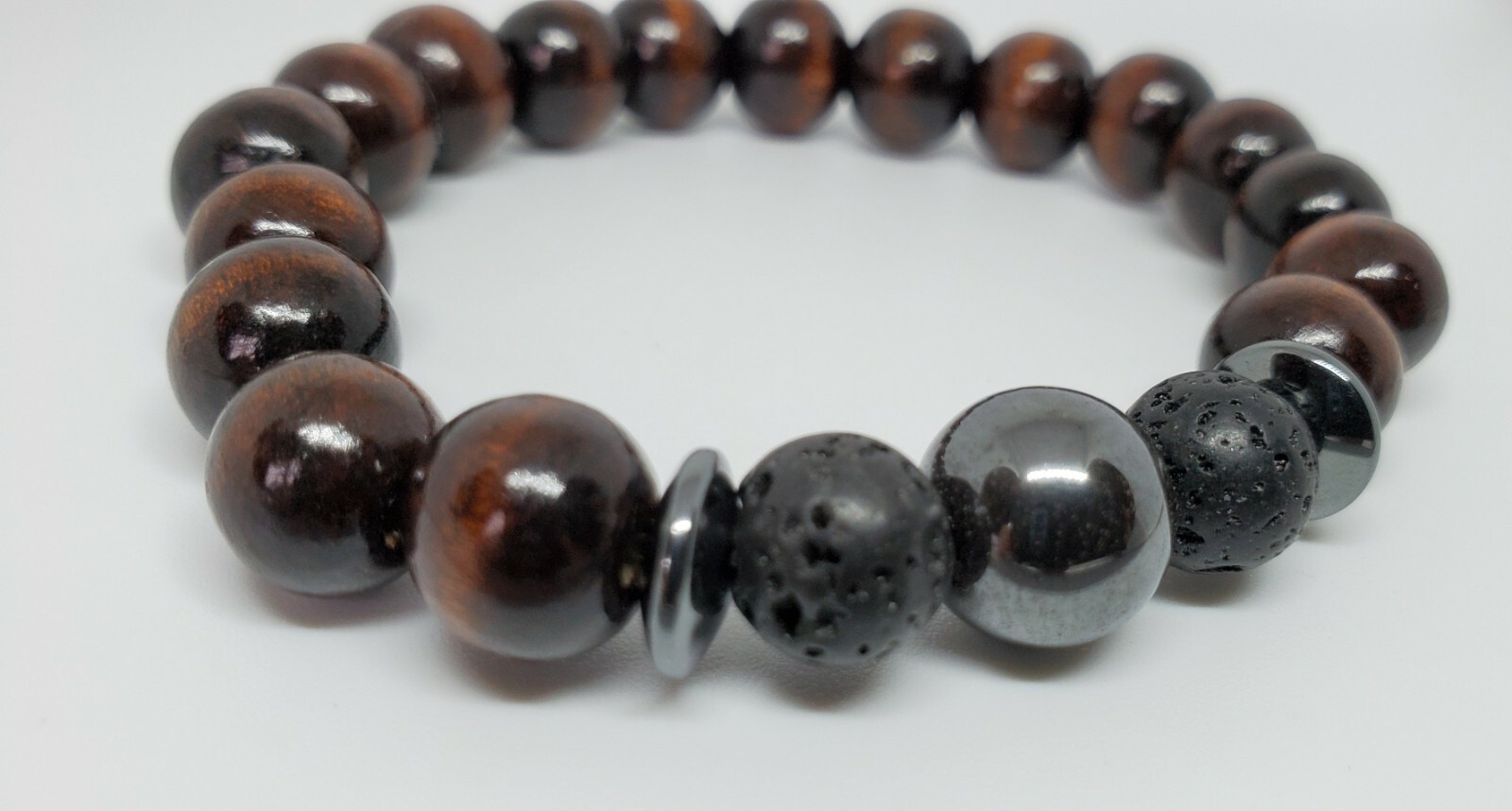 Men's Hematite & Wood Bead Bracelet